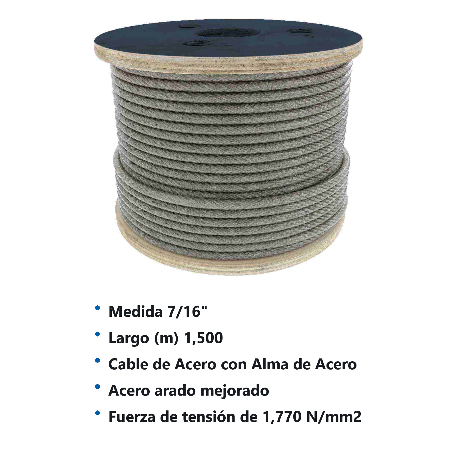 CABLE DE ACERO ALMA DE ACERO IWRC 6X19 7/16" ROLLO 1500M - Imagen 2