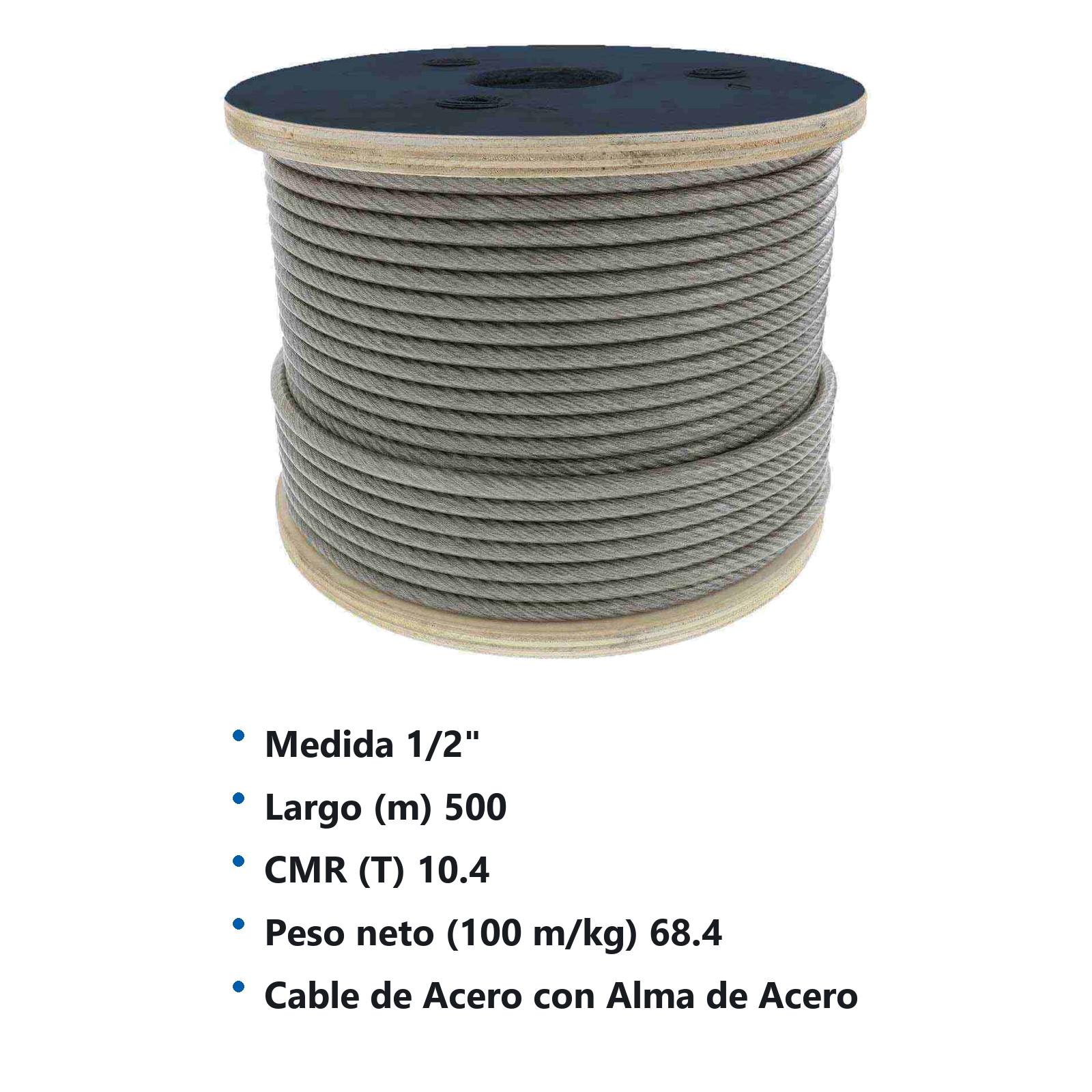 CABLE DE ACERO ALMA DE ACERO IWRC 6X19 1/2" ROLLO 500M - Imagen 2