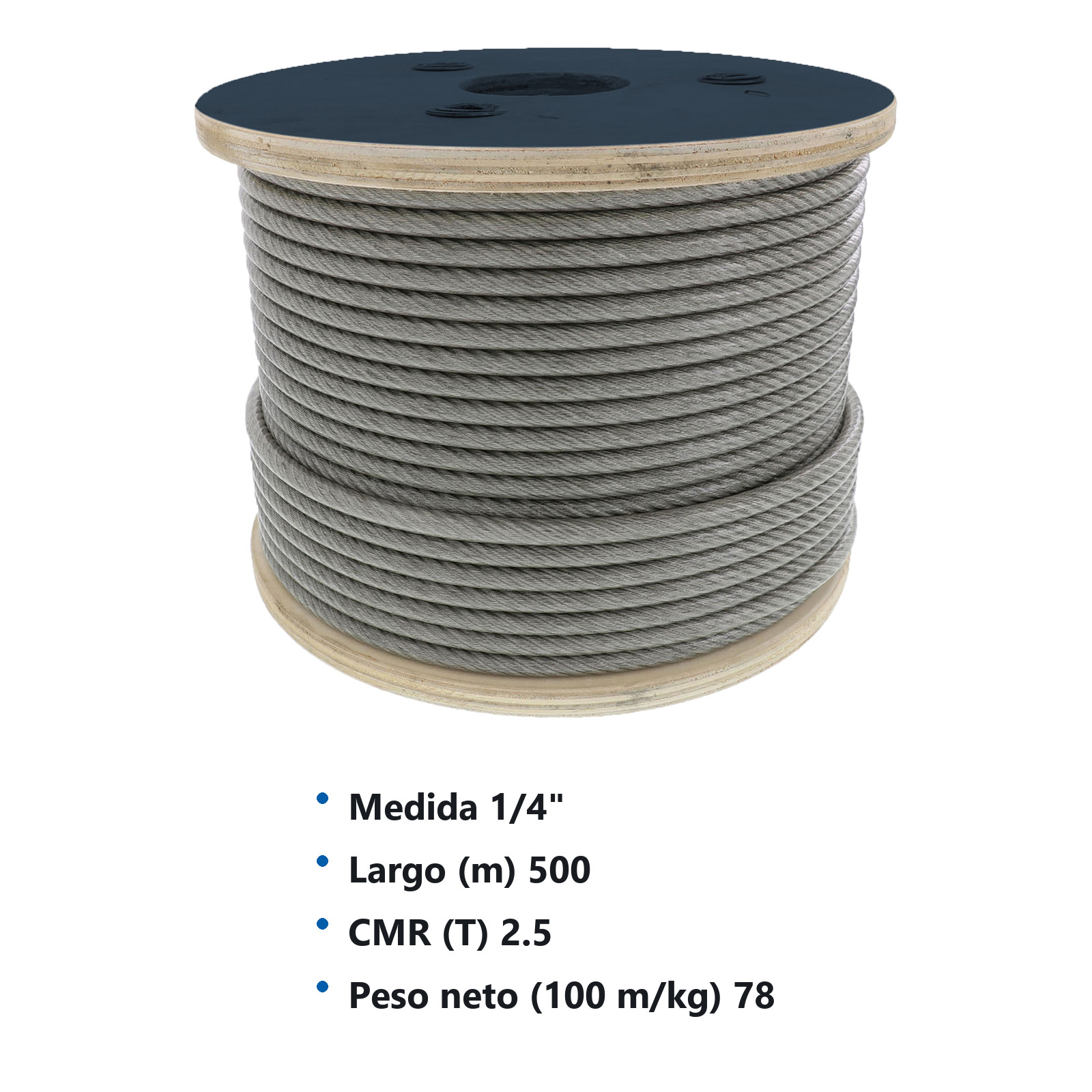 CABLE DE ACERO ALMA DE FIBRA FC 6X26 1/4" ROLLO 500M - Imagen 2