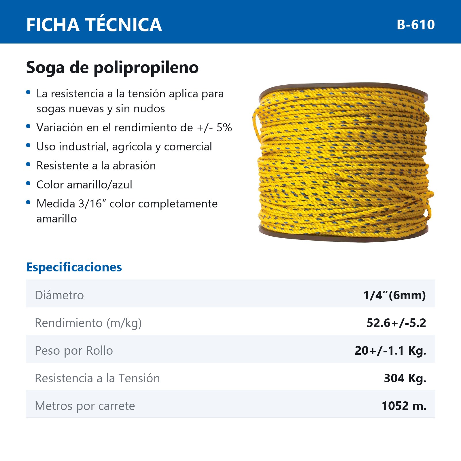 SOGA DE POLIPROPILENO WESTON 6MM (1/4")  20KG - Imagen 2