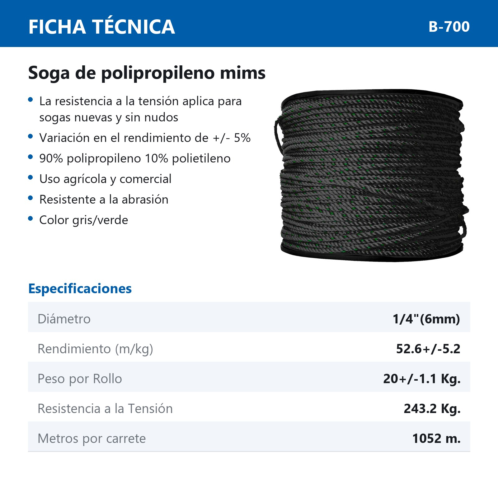 SOGA DE POLIPROPILENO MIMS 6MM (1/4") 20KG - Imagen 2