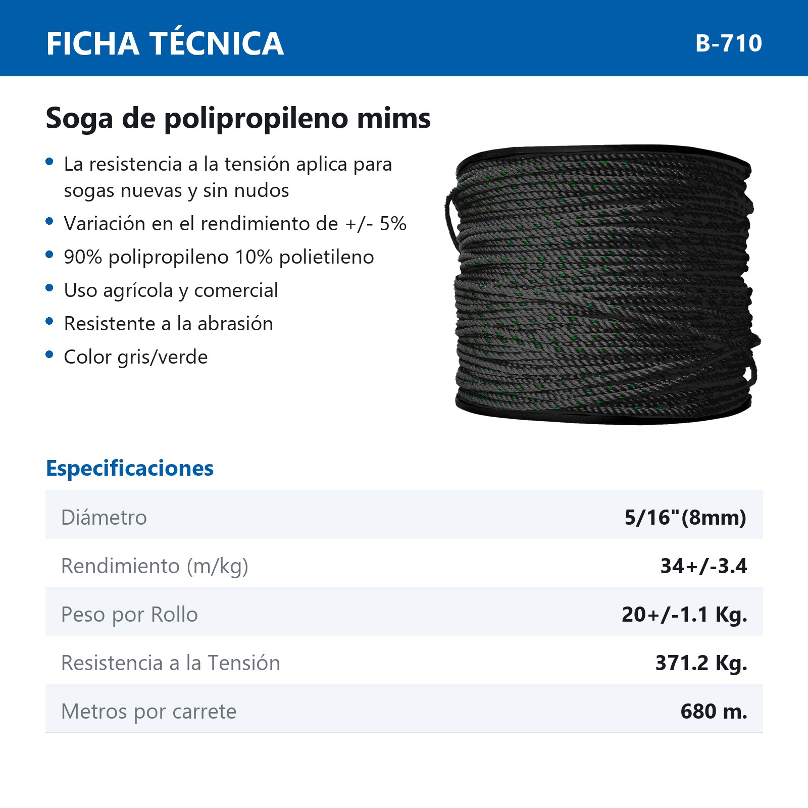 SOGA DE POLIPROPILENO MIMS 8MM (5/16") 20KG - Imagen 2