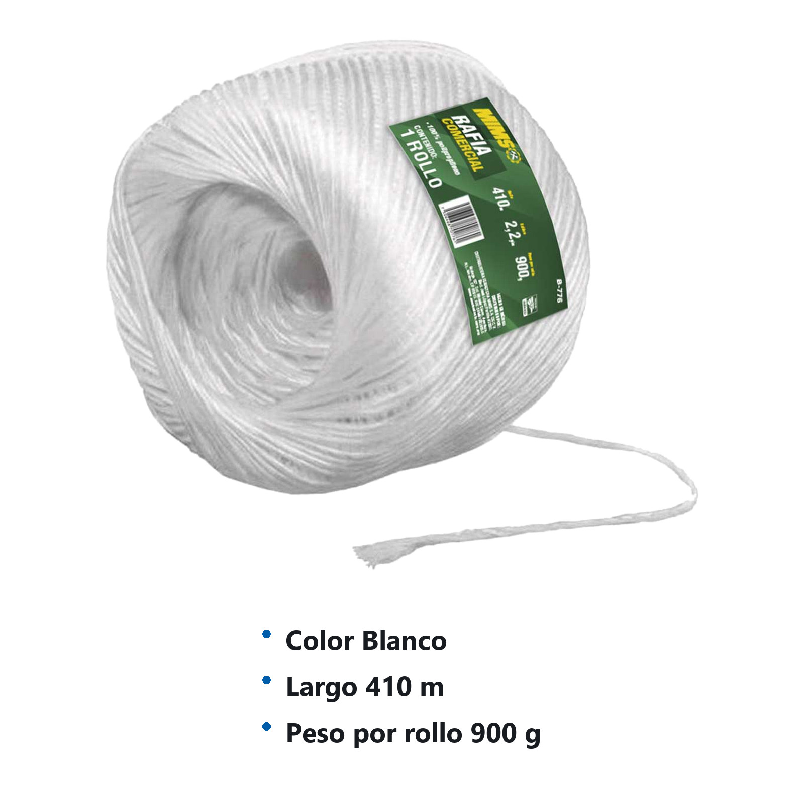 RAFIA COMERCIAL ROLLO CAL. 2.2 BLANCO 900 GRS. - Imagen 2