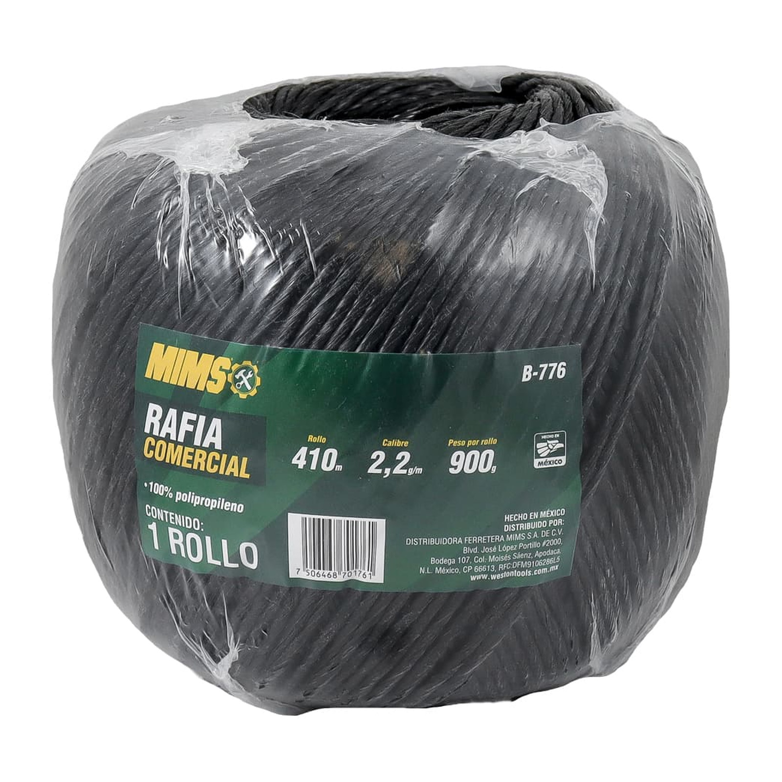 RAFIA COMERCIAL ROLLO CAL. 2.2 NEGRA 900 GRS. - Imagen 2