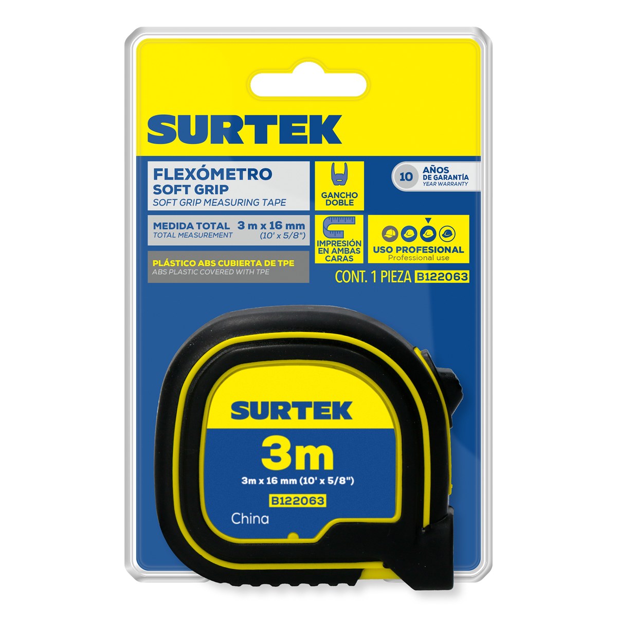 Flexómetro con carcasa soft grip 3 m x 5/8" Surtek - Imagen 2