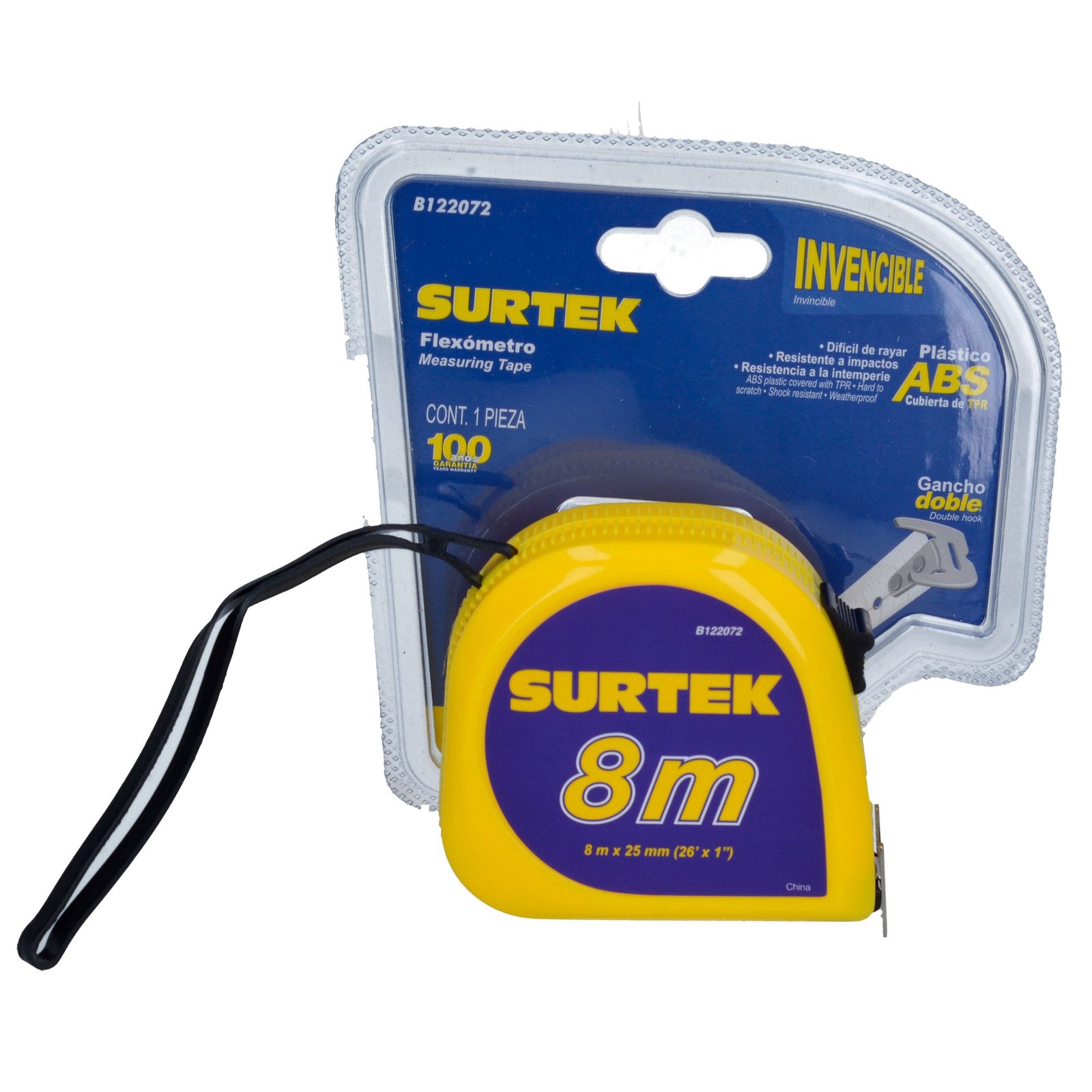 Flexómetro con carcasa de plástico invencible 8 m x 1" Surtek - Imagen 2