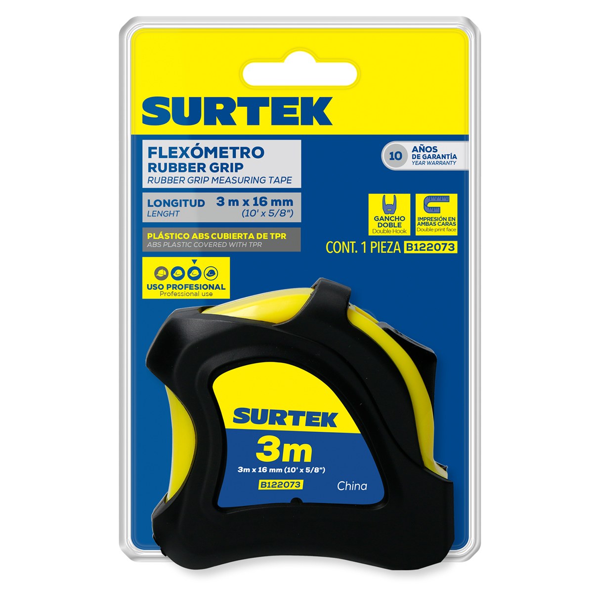 Flexómetro con carcasa rubber grip 3 m x 5/8" Surtek - Imagen 4