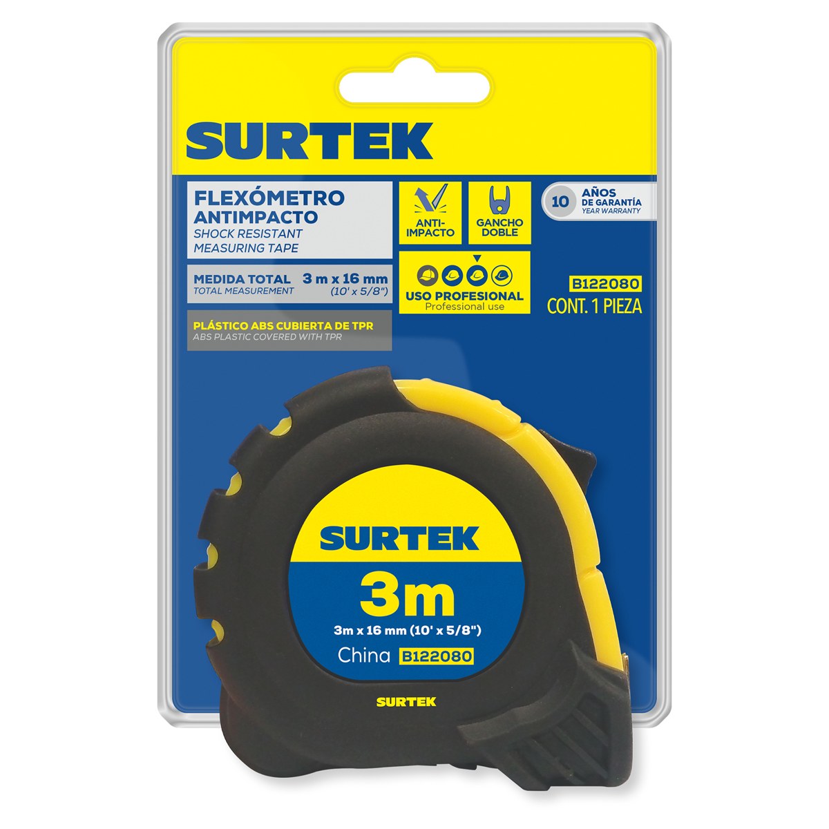 Flexómetro con carcasa anti-impacto 3 m x 5/8" Surtek - Imagen 4