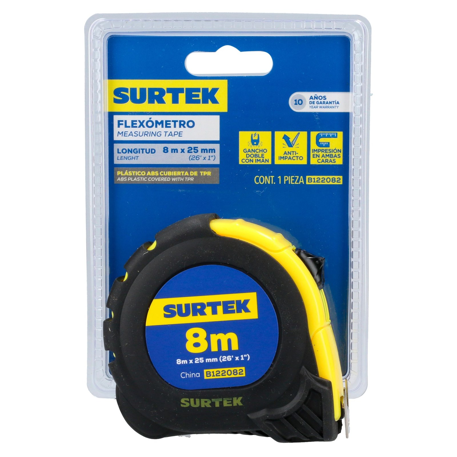 Flexómetro con carcasa anti-impacto 8 m x 1" Surtek - Imagen 4