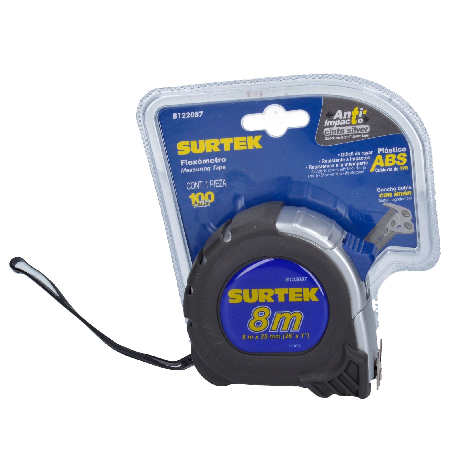 Flexómetro con carcasa anti-impacto silver 8 m x 1" Surtek - Imagen 2