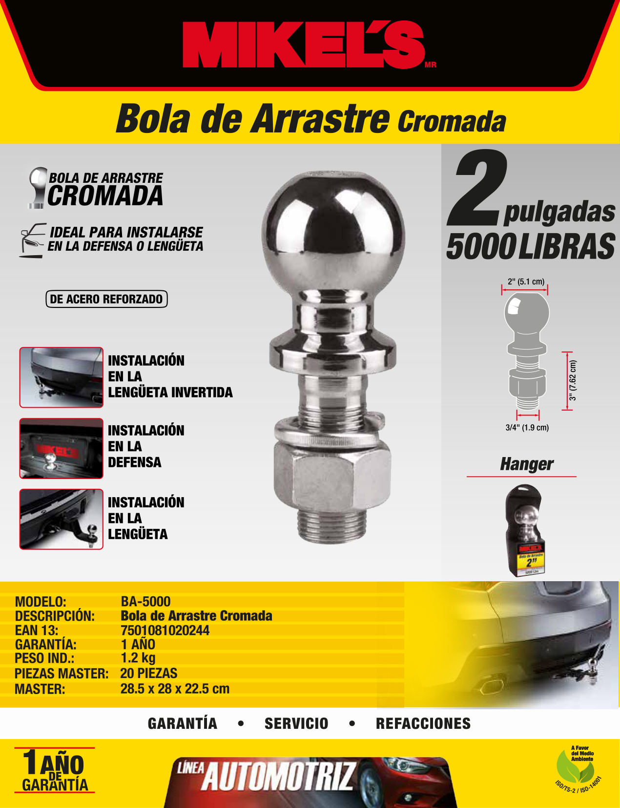 MIKELS BA-5000 Bola de arrastre 2” (5,000 lbs) - Imagen 4