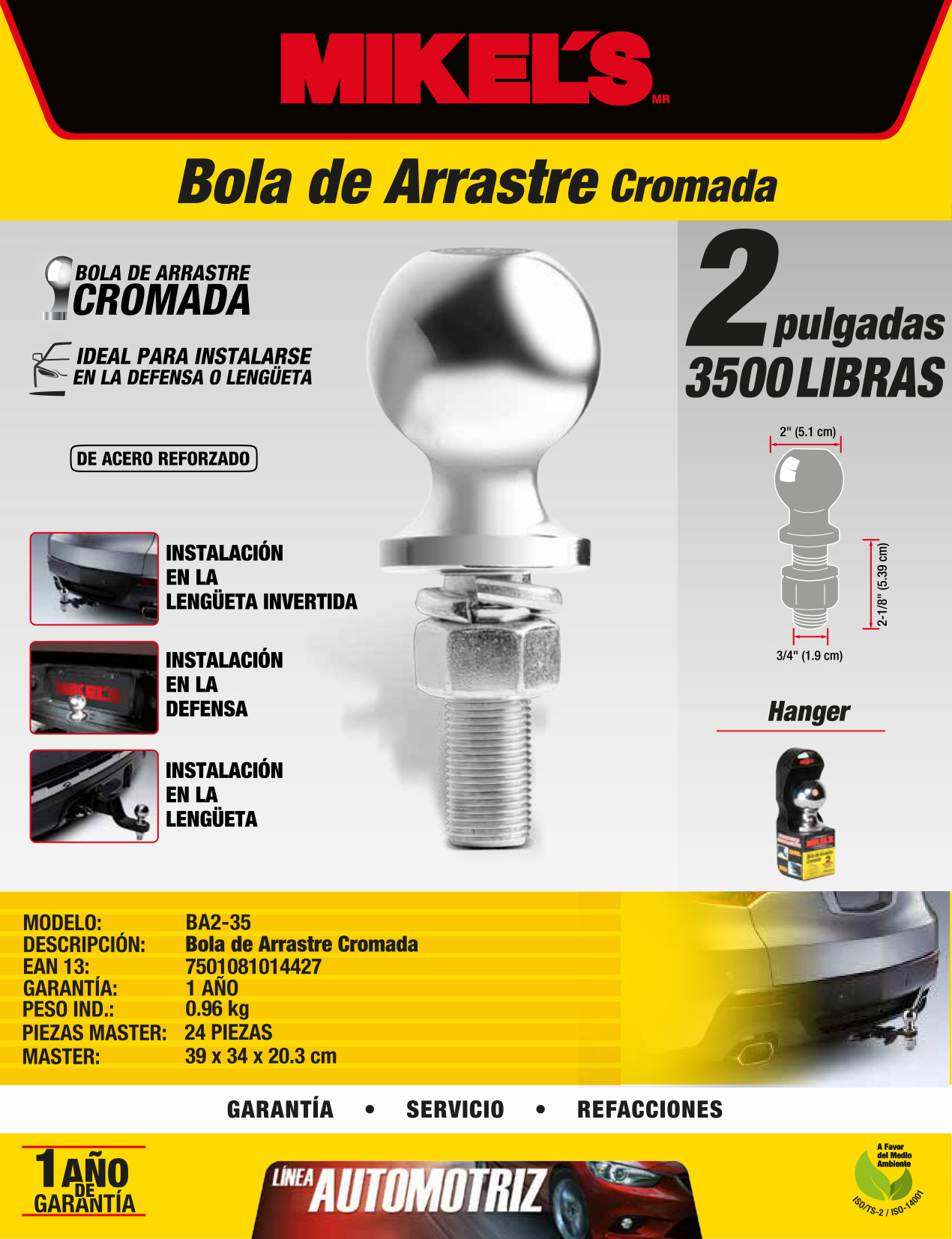 MIKELS BA2-35 Bola de arrastre 2” (3,500 lbs) - Imagen 2