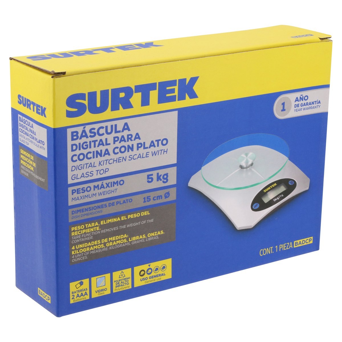 Báscula digital para cocina con plato 5 kg Surtek - Imagen 2
