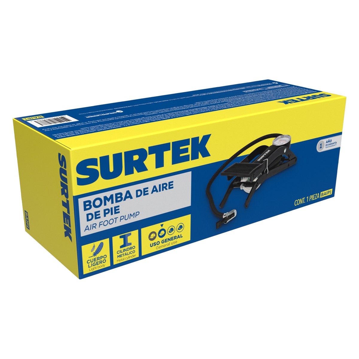 Bomba de aire de pedal con un cilindro con manómetro 9" Surtek - Imagen 2