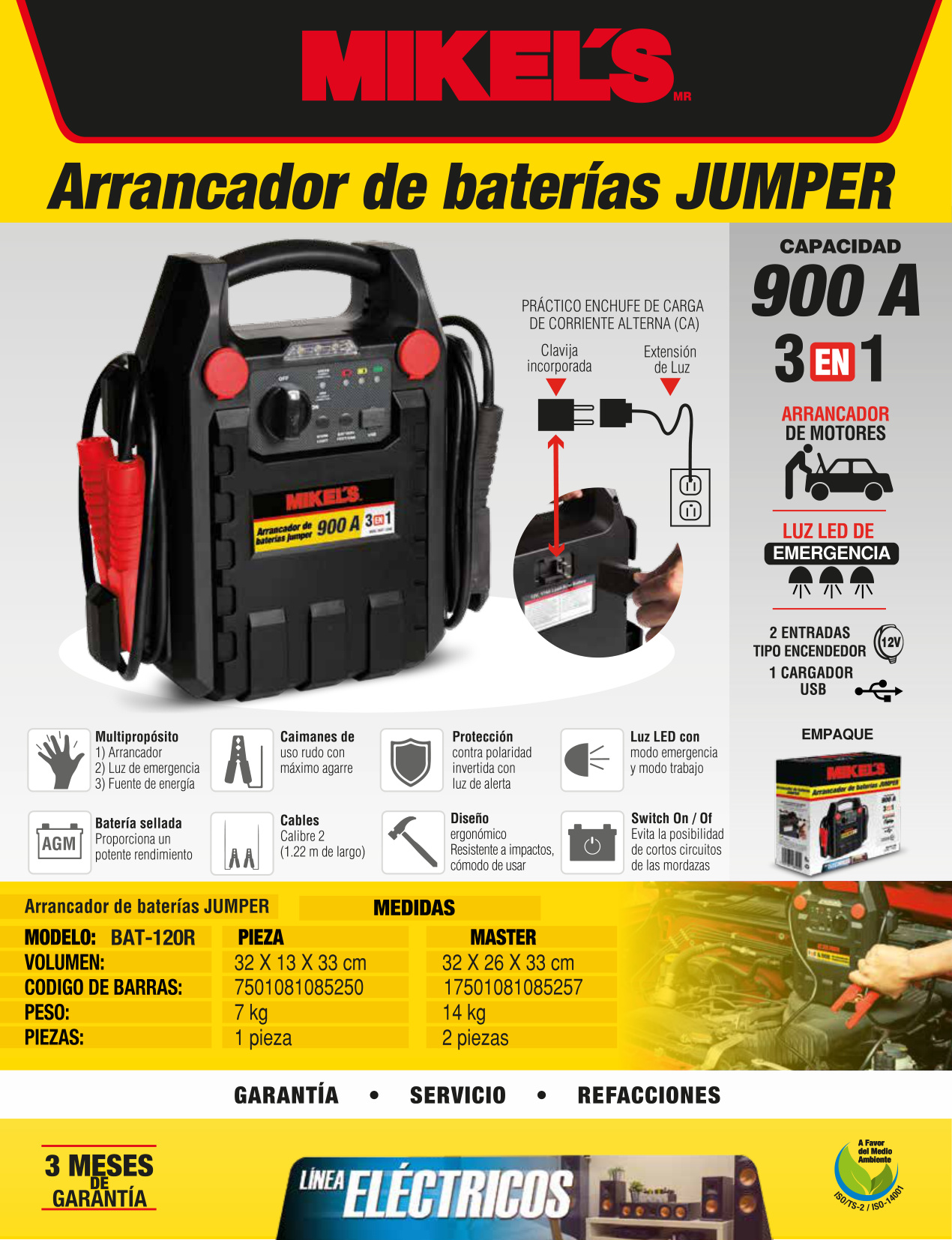 MIKELS BAT-120R Arrancador de baterías jumper (900 amp) - Imagen 4