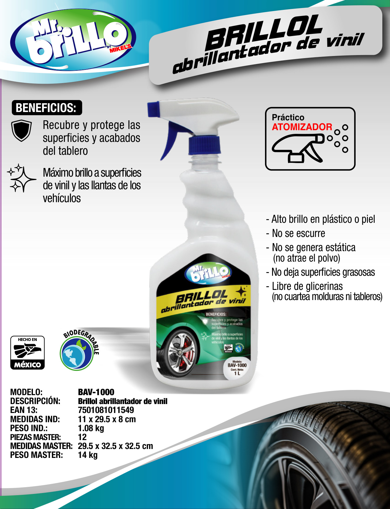 MR BRILLO BAV-1000 Brillol abrillantador de vinil (1 lt) - Imagen 4