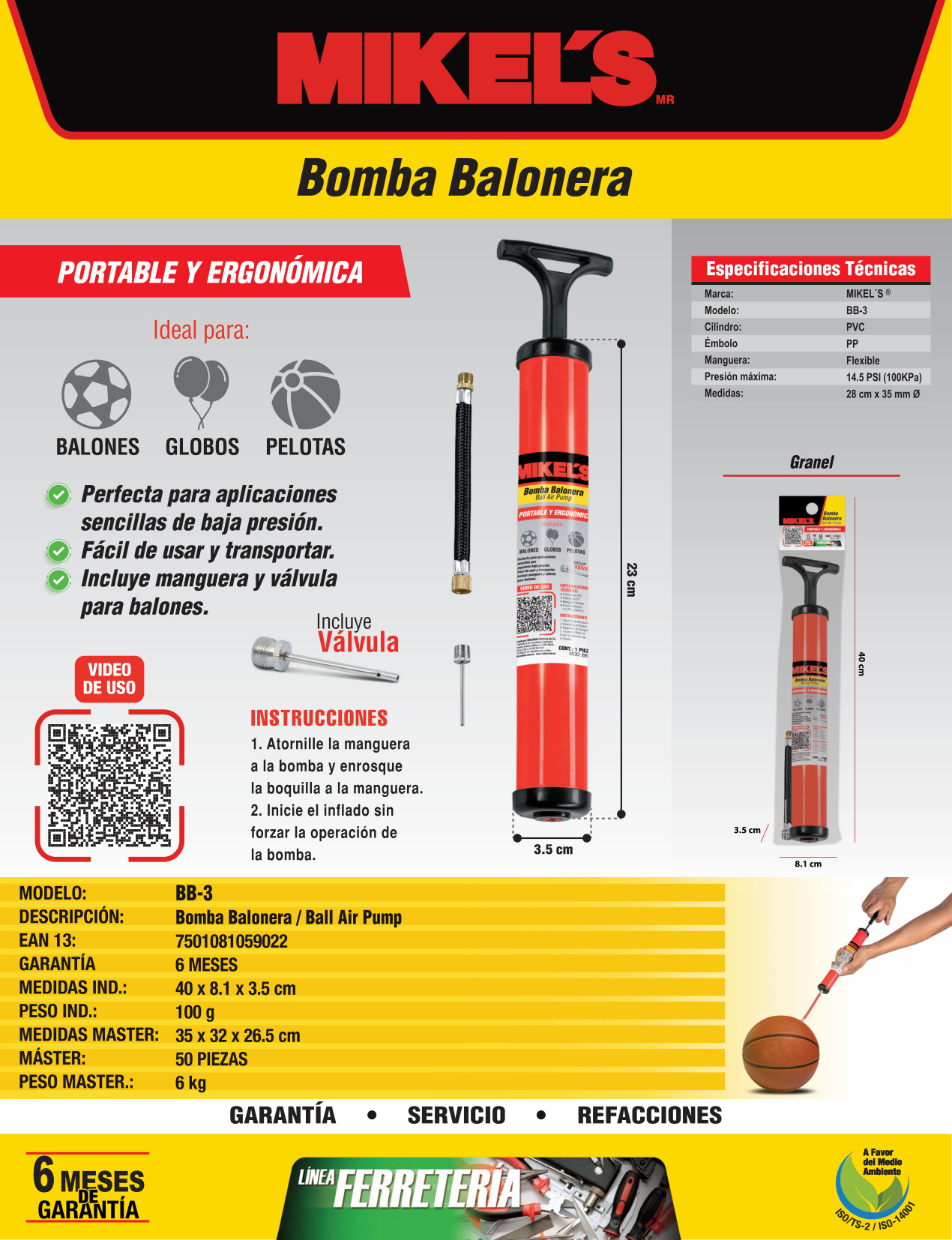 MIKELS BB-3 Bomba balonera manguera flexible - Imagen 4