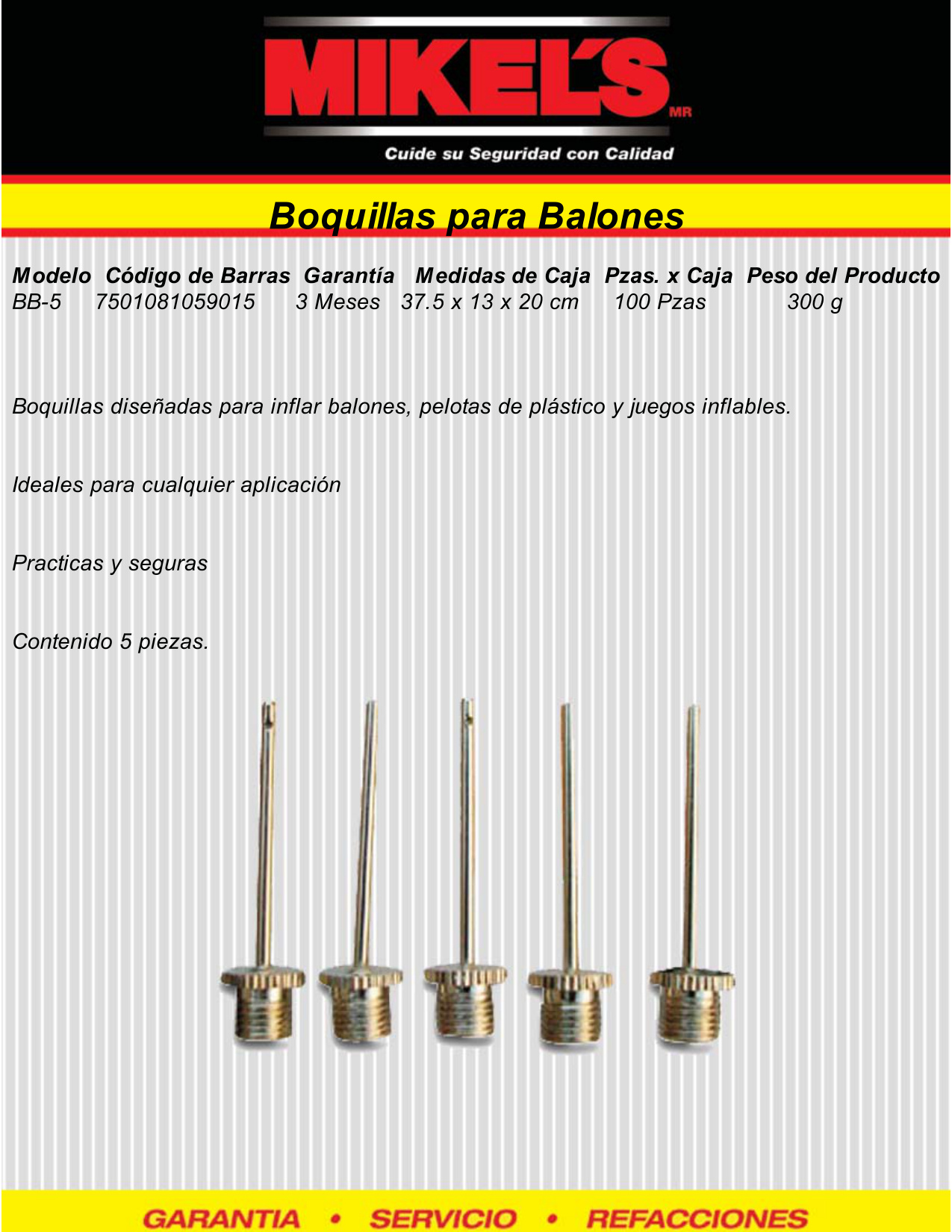 MIKELS BB-5 Boquillas para balones (5 pzas) - Imagen 4