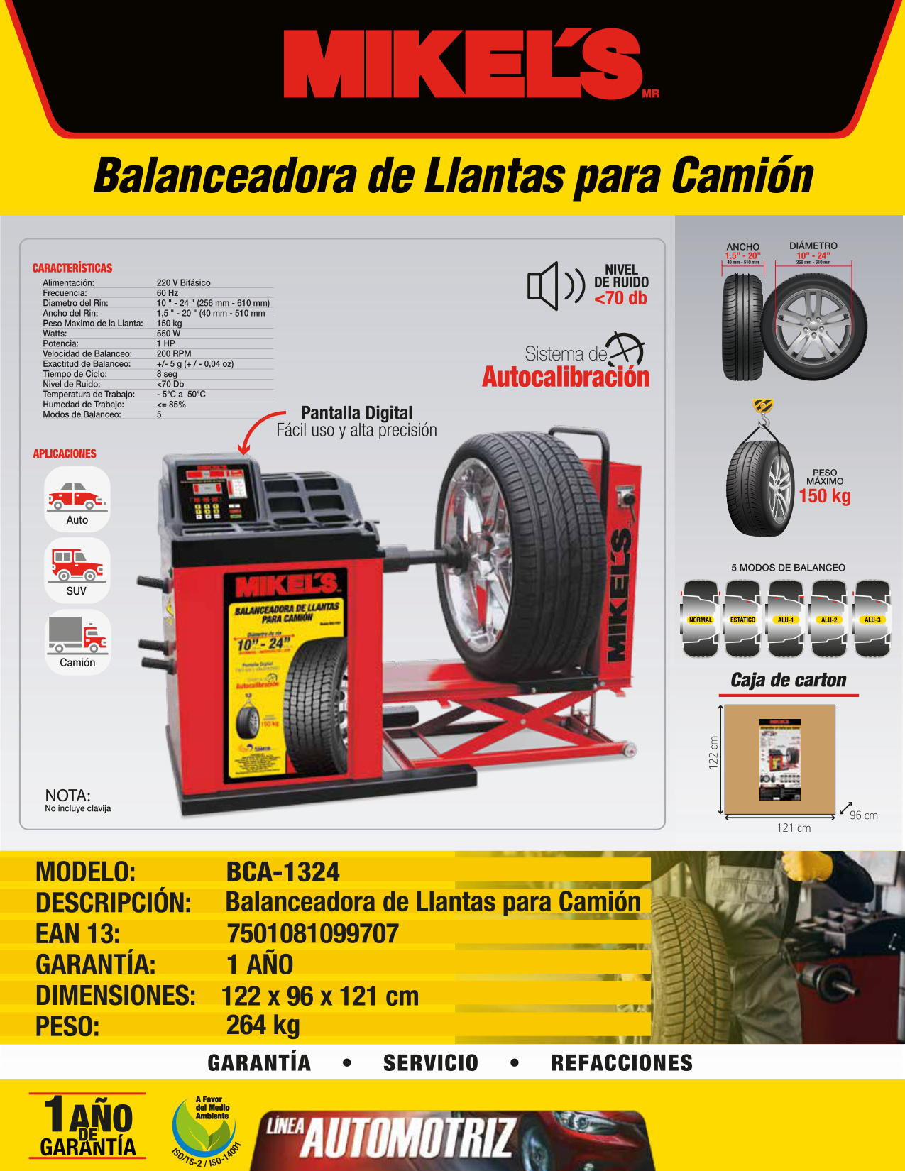 MIKELS BCA-1324 Balanceadora de llantas para camión (rin 10” a 24”) - Imagen 2