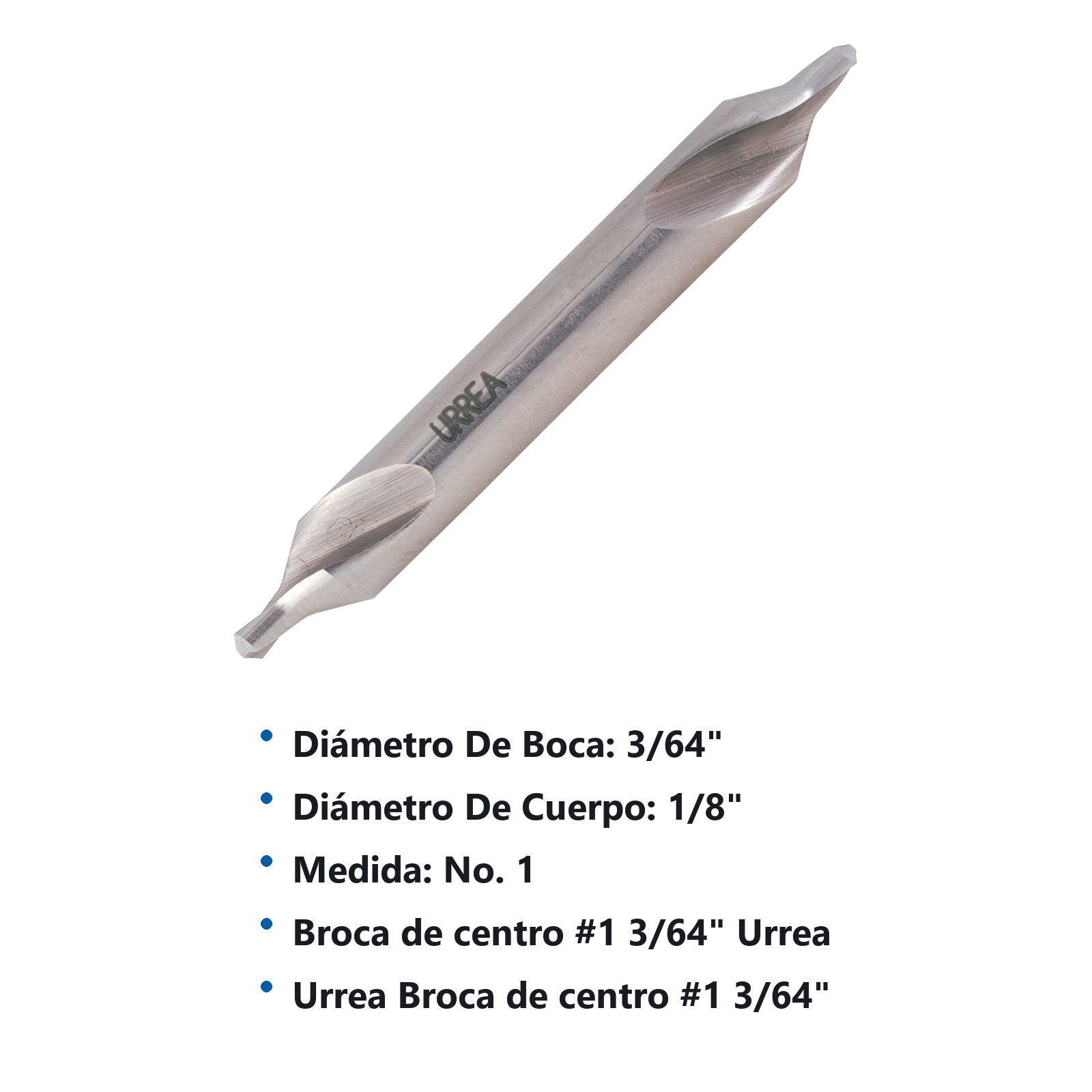 Broca de centro de acero de alta velocidad #1, 3/64" Urrea - Imagen 3