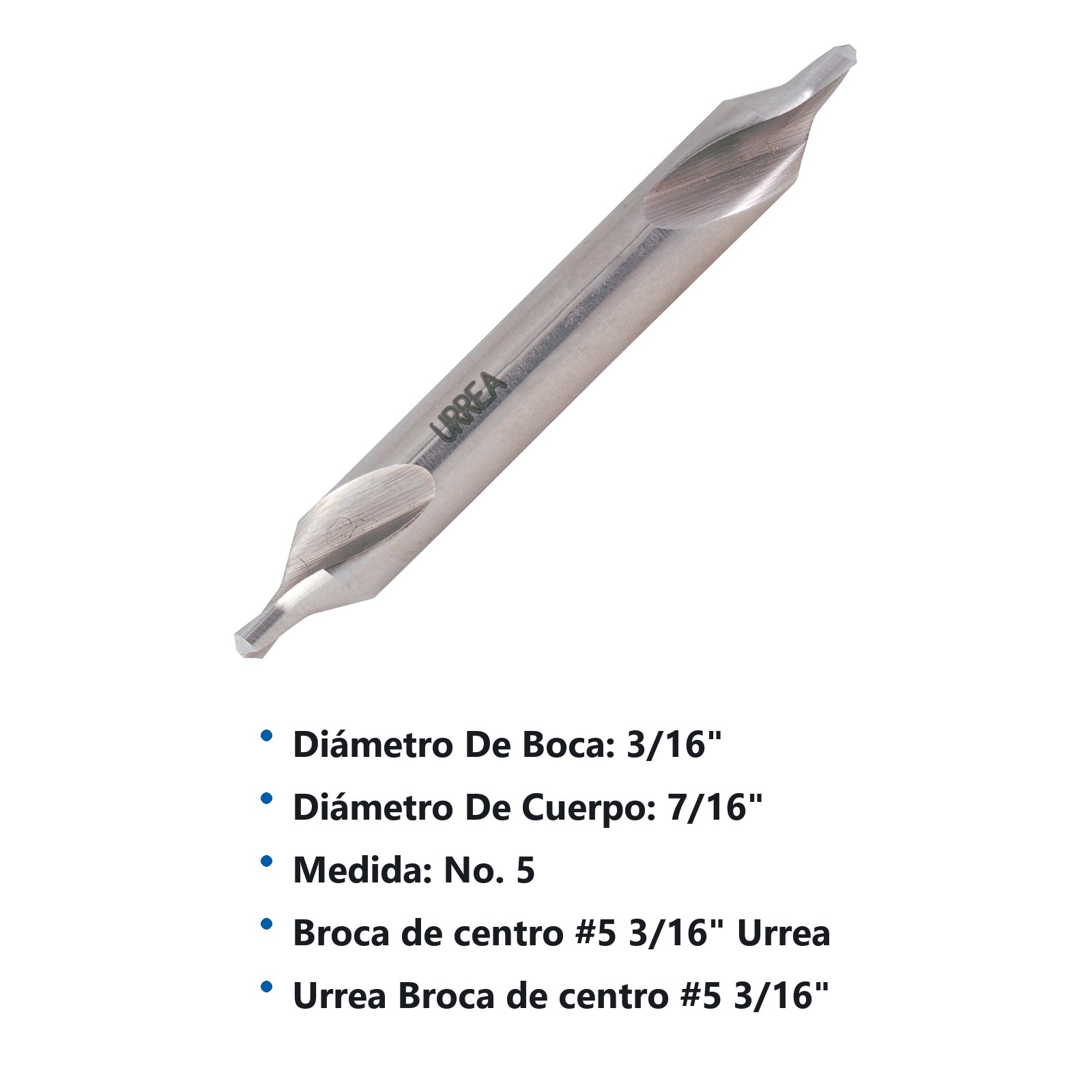 Broca de centro de acero de alta velocidad #5, 3/16" Urrea - Imagen 2