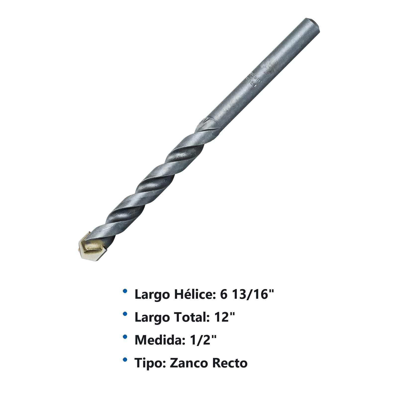 Broca para concreto de acero rolado 1/2" x 12" zanco recto Urrea - Imagen 3
