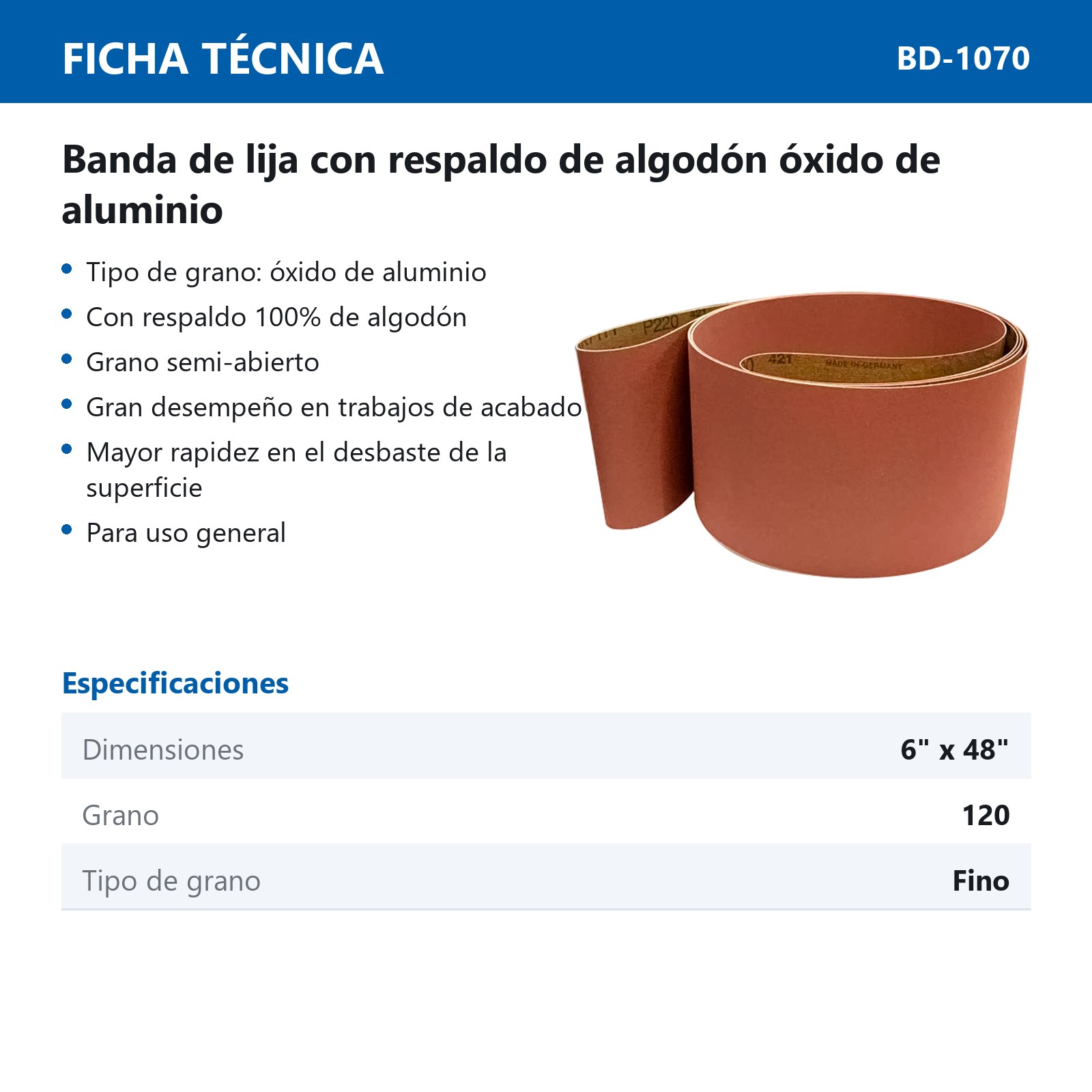 BANDA  MIMS OXIDO DE ALUMINIO 522X 6" X 48" G120 ALGODON SEMI-ABIERTO (Precio x Pza - Caja c/15 pzs) - Imagen 3