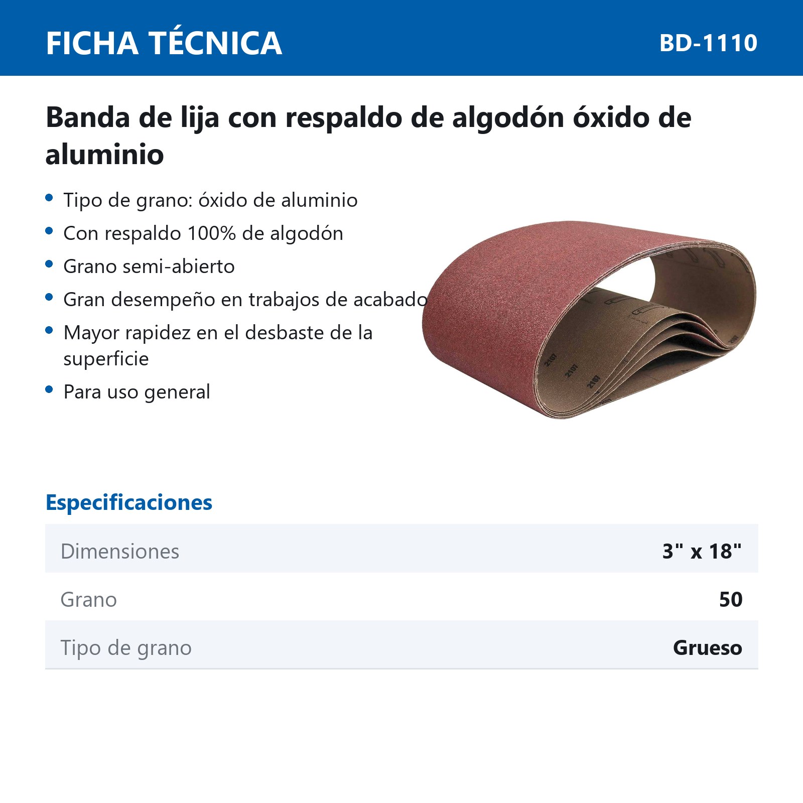 BANDA MIMS OXIDO DE ALUMINIO 3"X 18" G50 ALGODON SEMI-ABIERTO (Precio x pieza - Empaque c/5 pzas) - Imagen 4