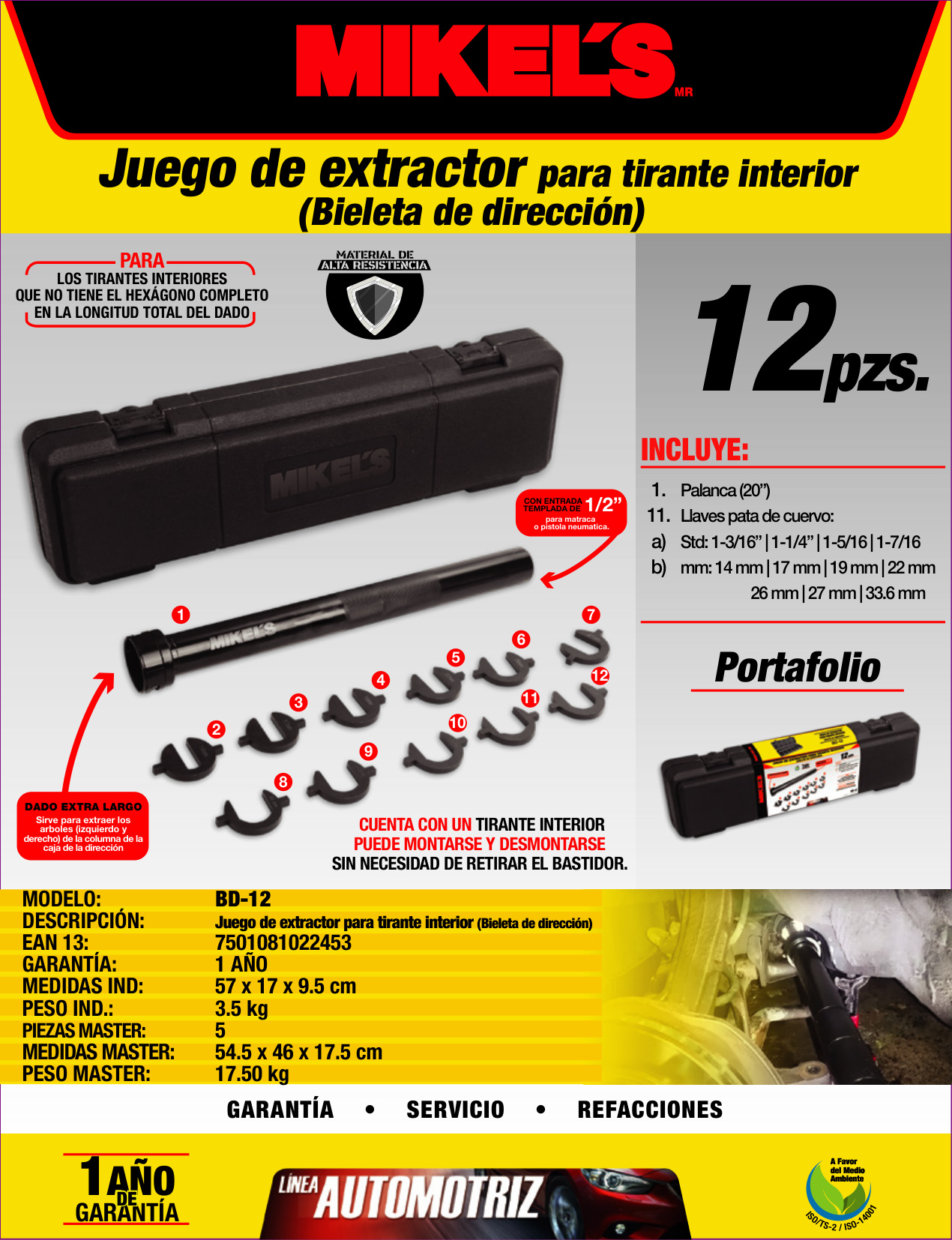 MIKELS BD-12 Kit juego de extractor para tirante interior (bieleta de dirección) - Imagen 4