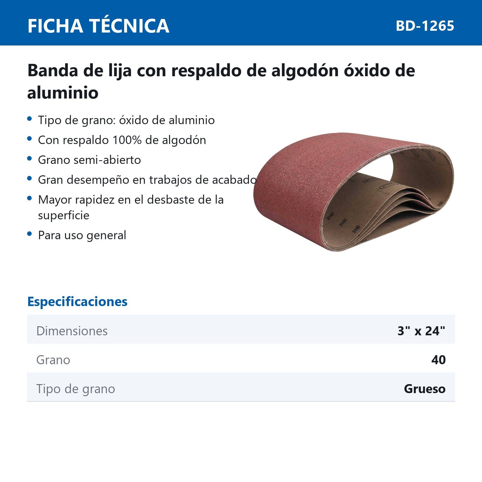 BANDA MIMS OXIDO DE ALUMINIO 3"X 24" G40 ALGODON SEMI-ABIERTO (Precio x pieza - Empaque c/5 pzas) - Imagen 4