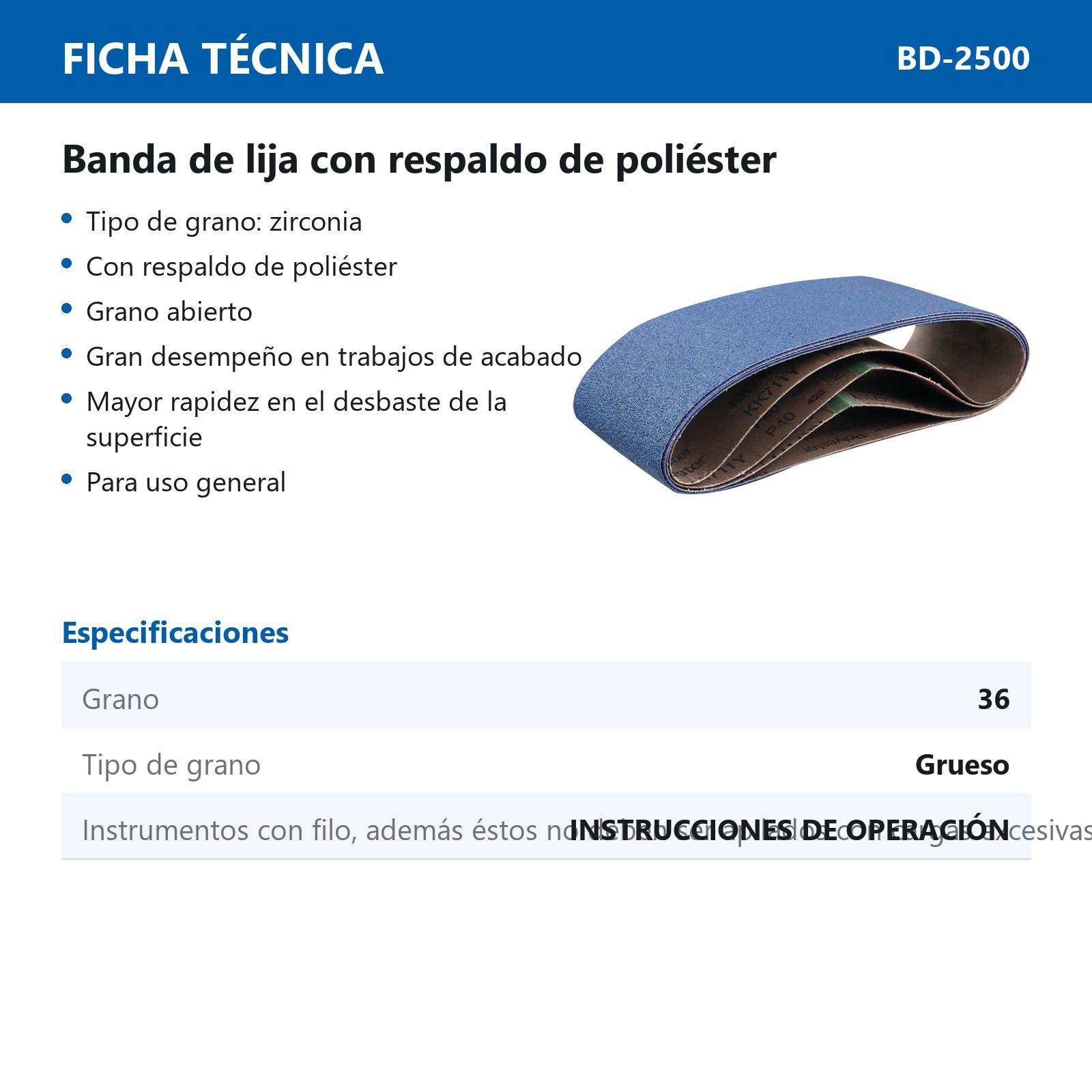 BANDA DE LIJA WESTON ZIRCONIA 6" X 48" G036 (Precio x Pza - Caja c/15 pzs) - Imagen 3