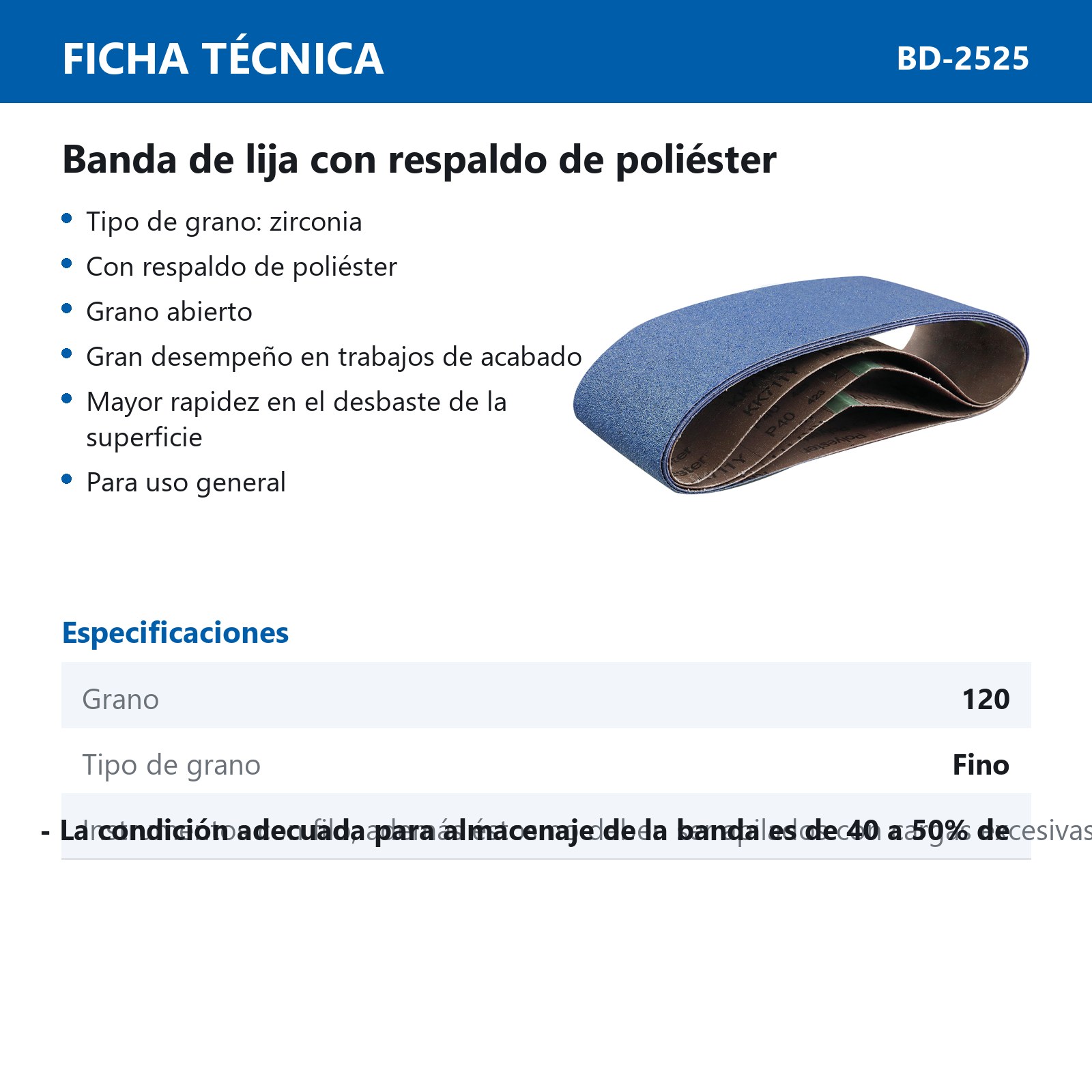 BANDA WESTON ZIRCONIA ZK713X 6" X 48" G120 POLIESTER GRANO ABIERTO (Precio x Pza - Caja c/15 pzs) - Imagen 3