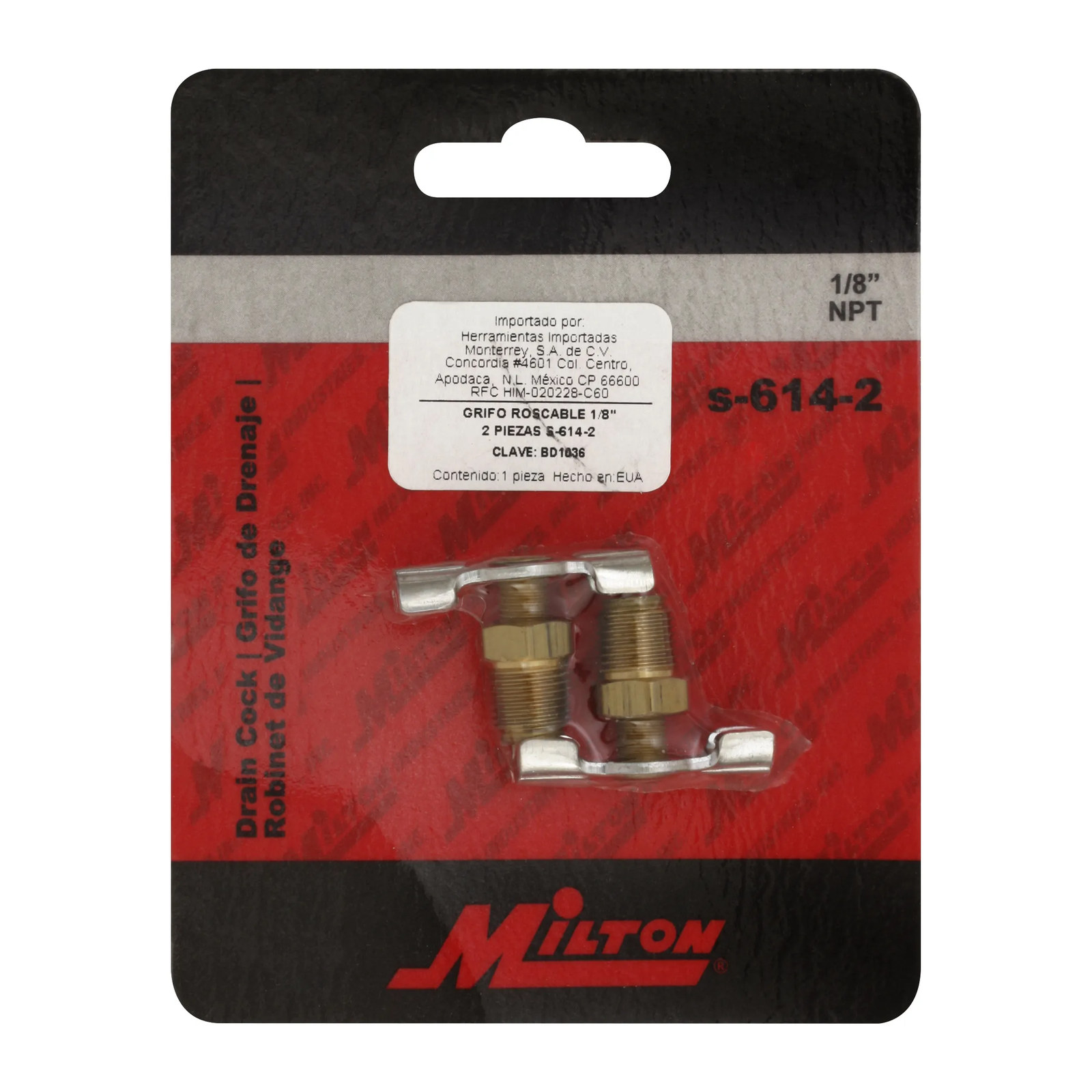 Grifo roscable 1/8" 2 piezas S-614-2 Milton - Imagen 2
