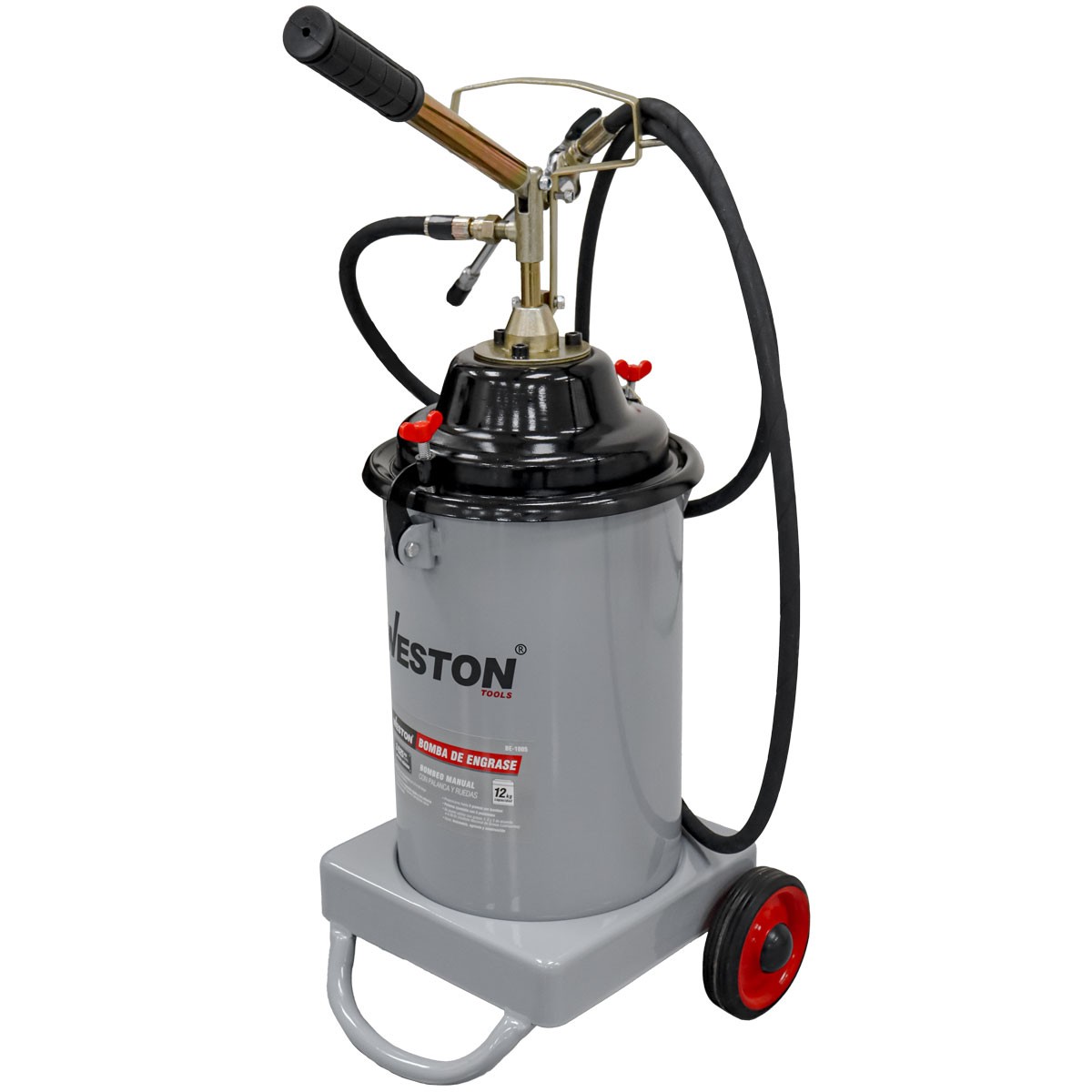 Bomba de Engrase 12 kg con Manguera 2.5 m y Ruedas 3600 PSI Weston