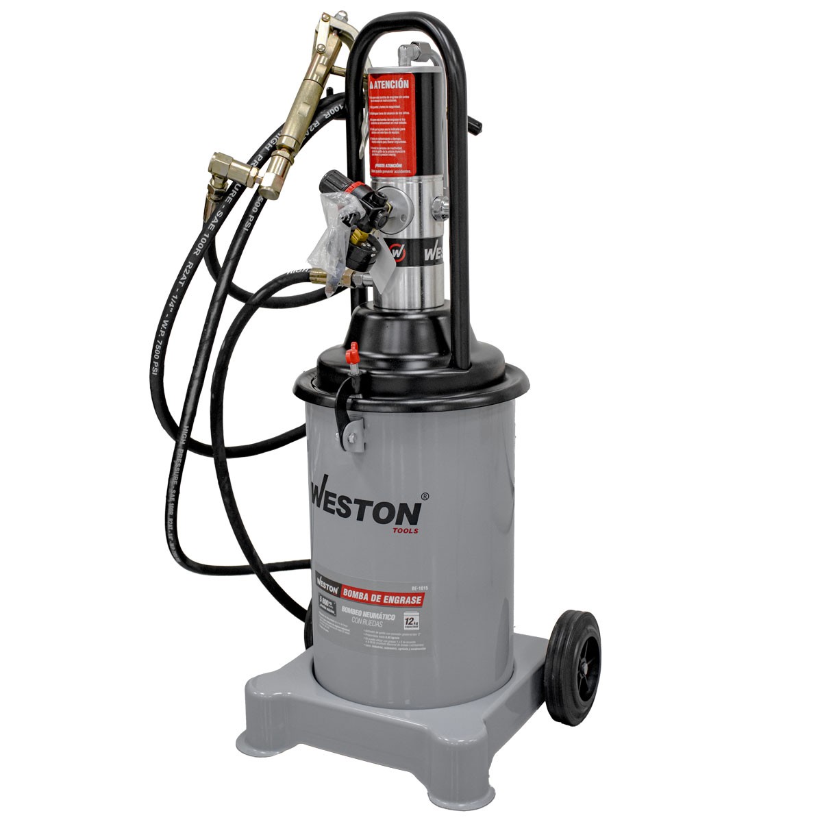 Bomba Neumática de Engrase WESTON 12 kg con Manguera 4 m y Ruedas 5800 PSI