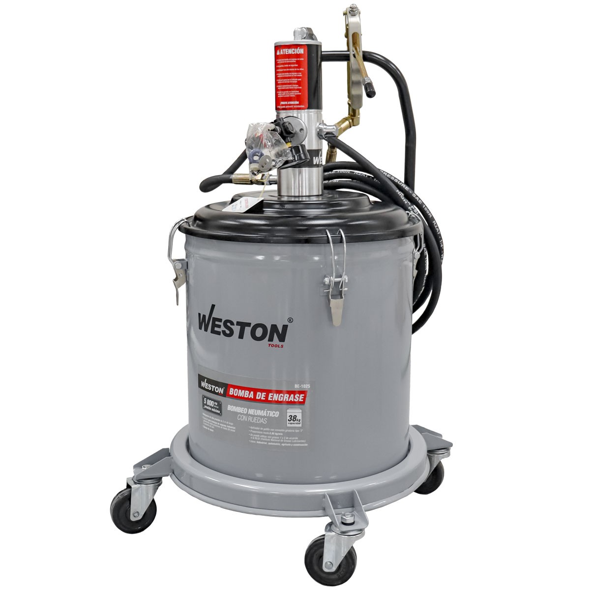 Bomba Neumática de Engrase WESTON 30 kg con Manguera 5 m y Ruedas 5800 PSI