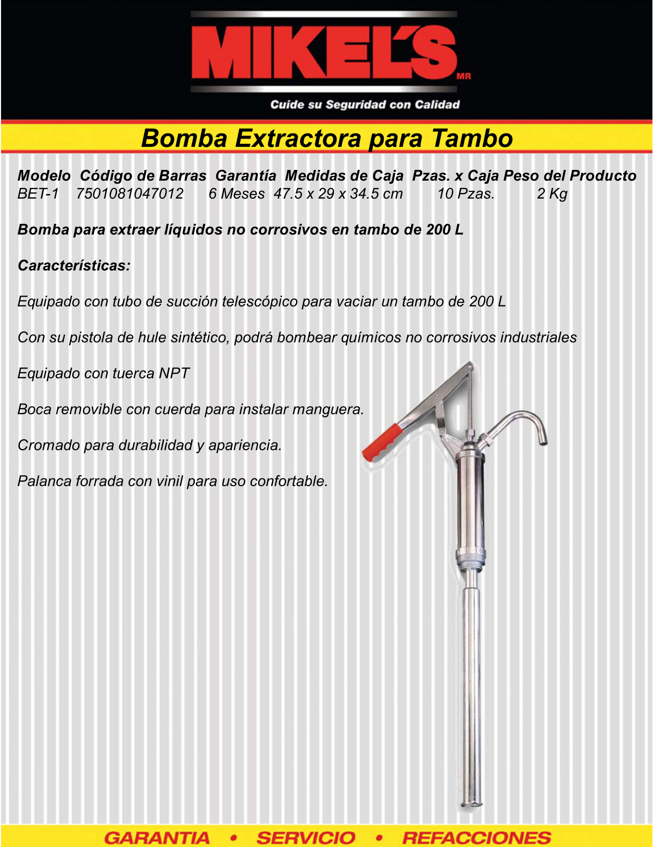 MIKELS BET-1 Bomba extractora para tambo - Imagen 4