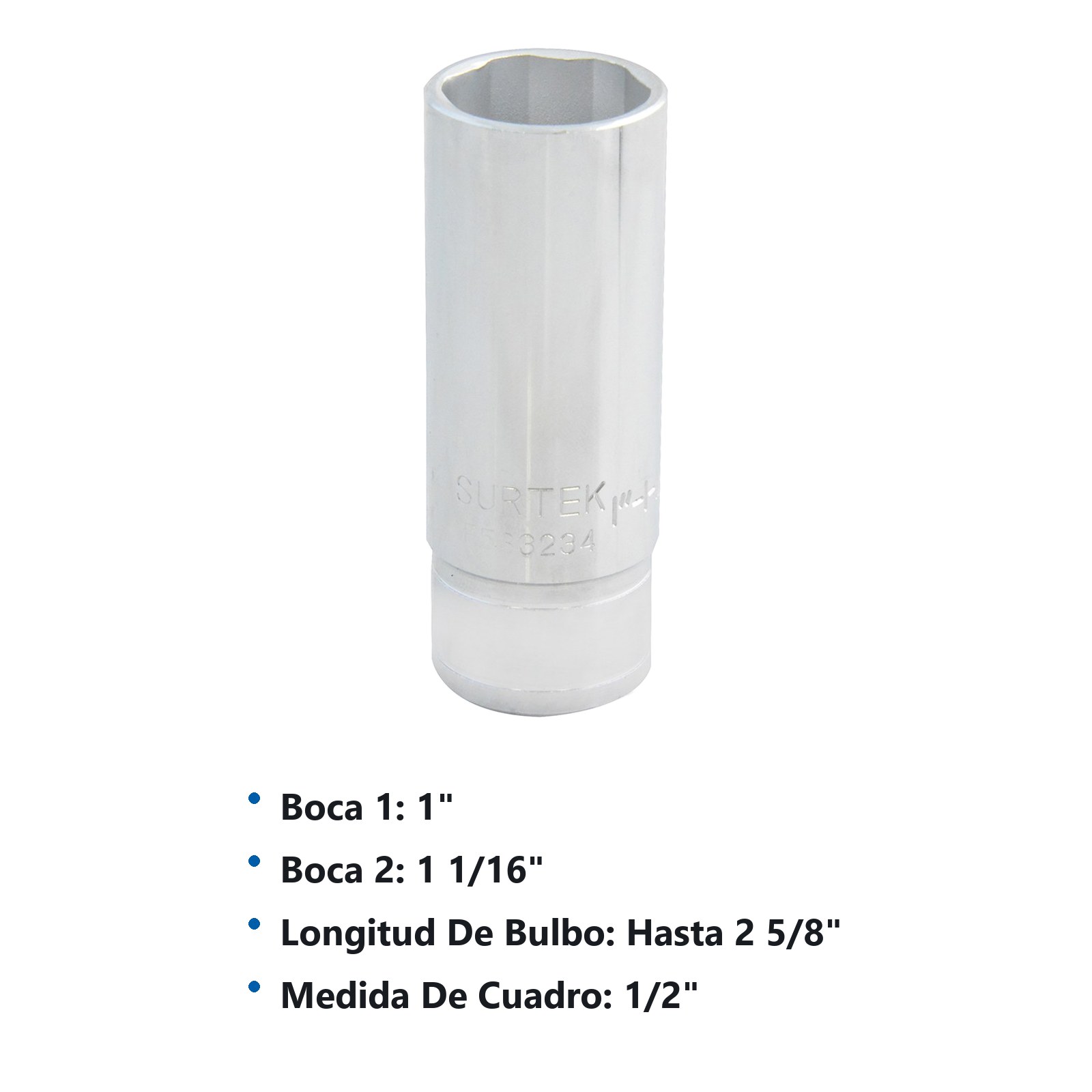 Dado en pulgadas cuadro de 1/2" para remover el medidor aceite Surtek - Imagen 3