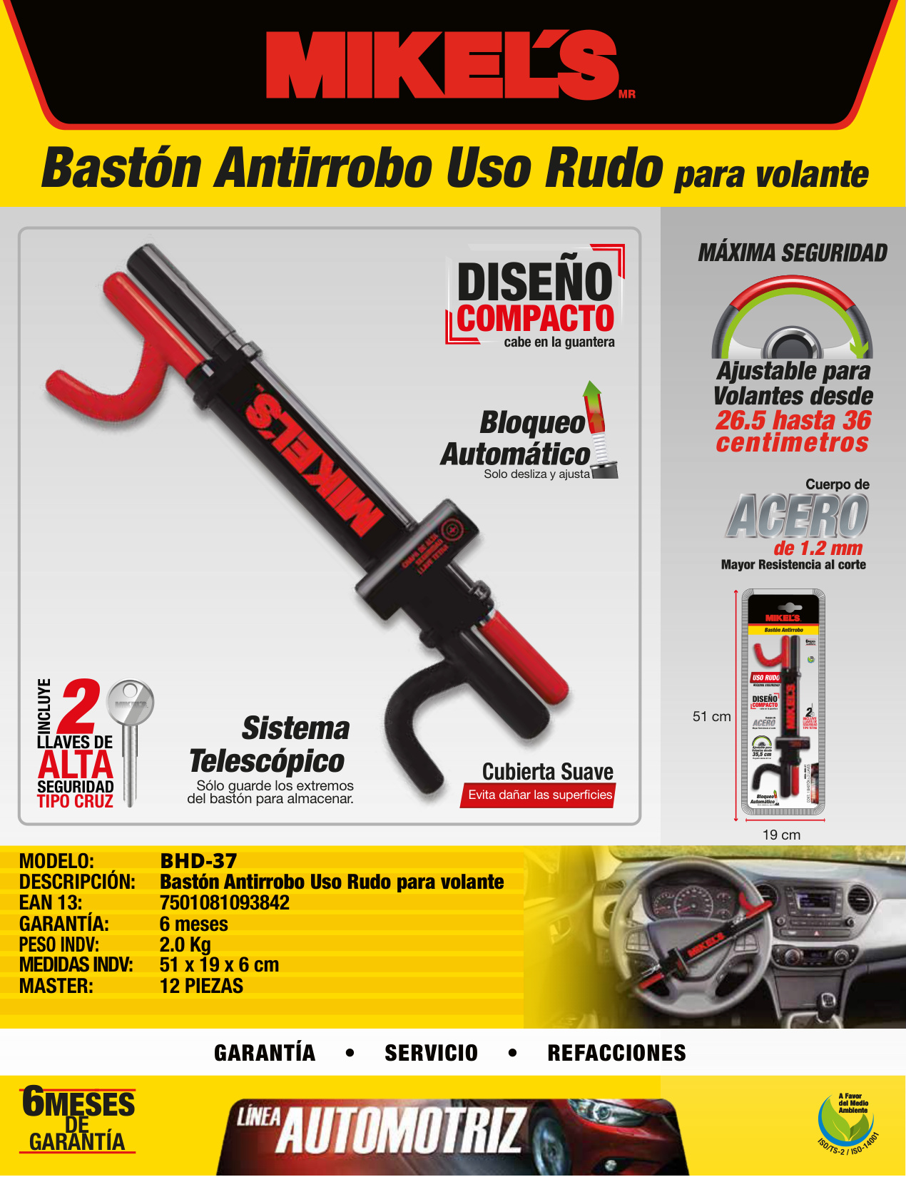 MIKELS BHD-37 Bastón de seguridad uso rudo - Imagen 2
