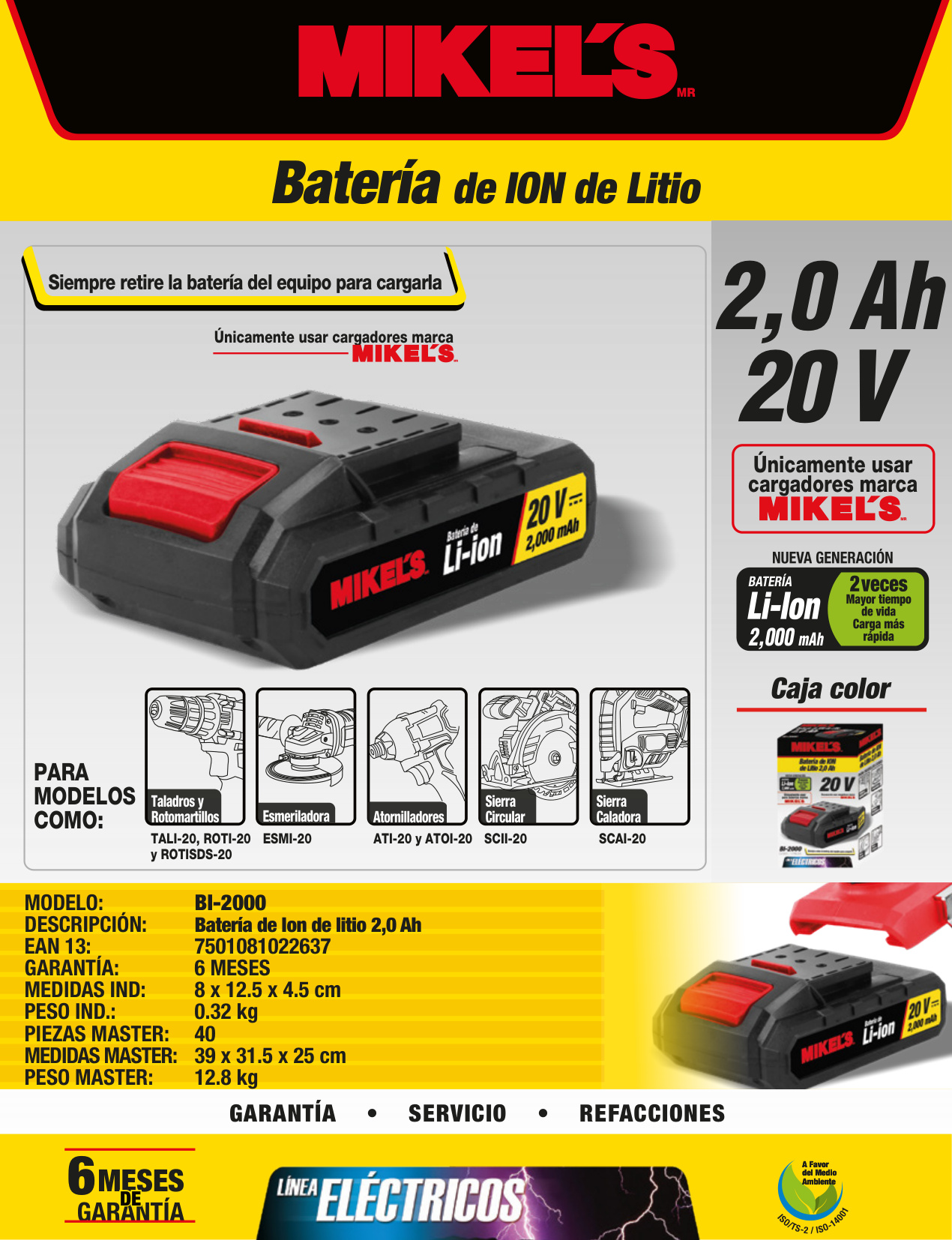 MIKELS BI-2000 Bateria ion de litio (2,0 Ah) - Imagen 4