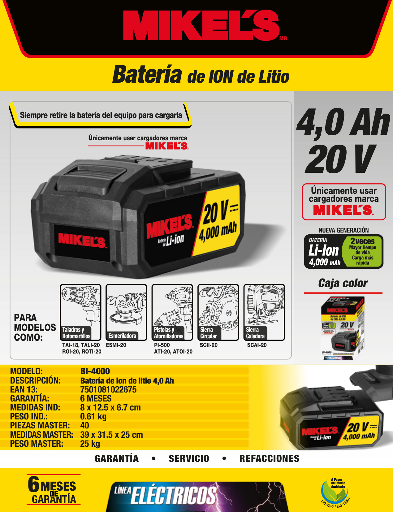 MIKELS BI-4000 Bateria ion de litio (4,0 Ah) - Imagen 4