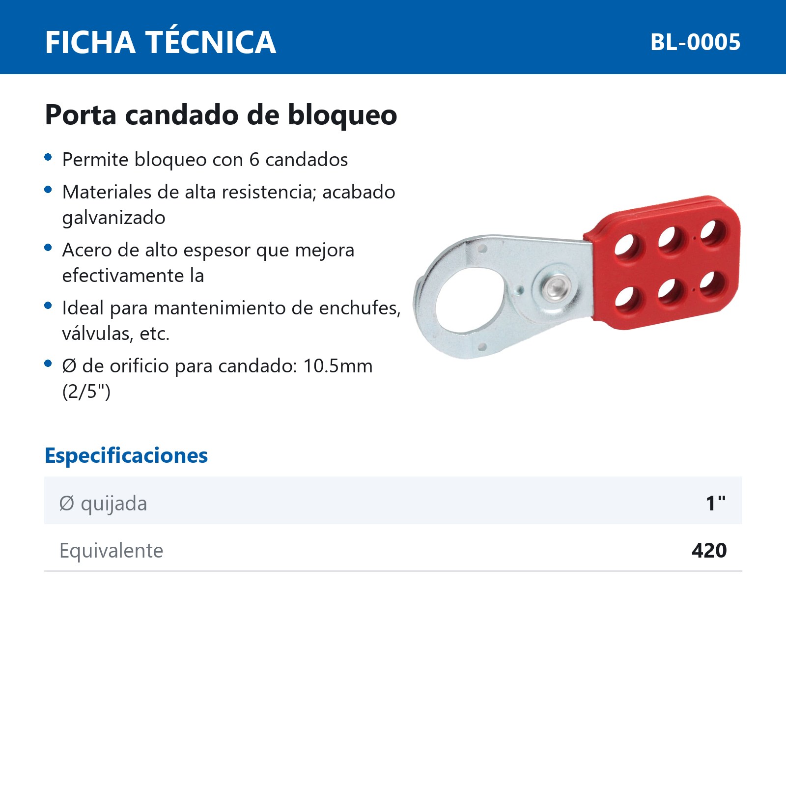 PORTA CANDADO DE BLOQUEO CON QUIJADA DE 1" - Imagen 3