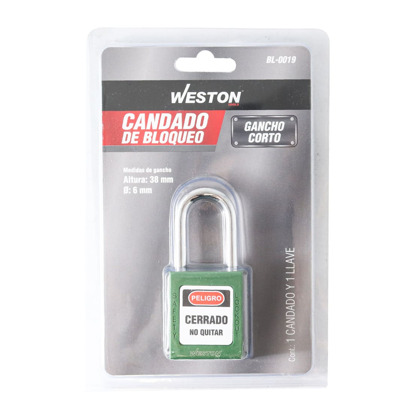 CANDADO DE BLOQUEO VERDE 38MM (CAJA C/10 PZAS - PRECIO X PIEZA) - Imagen 4