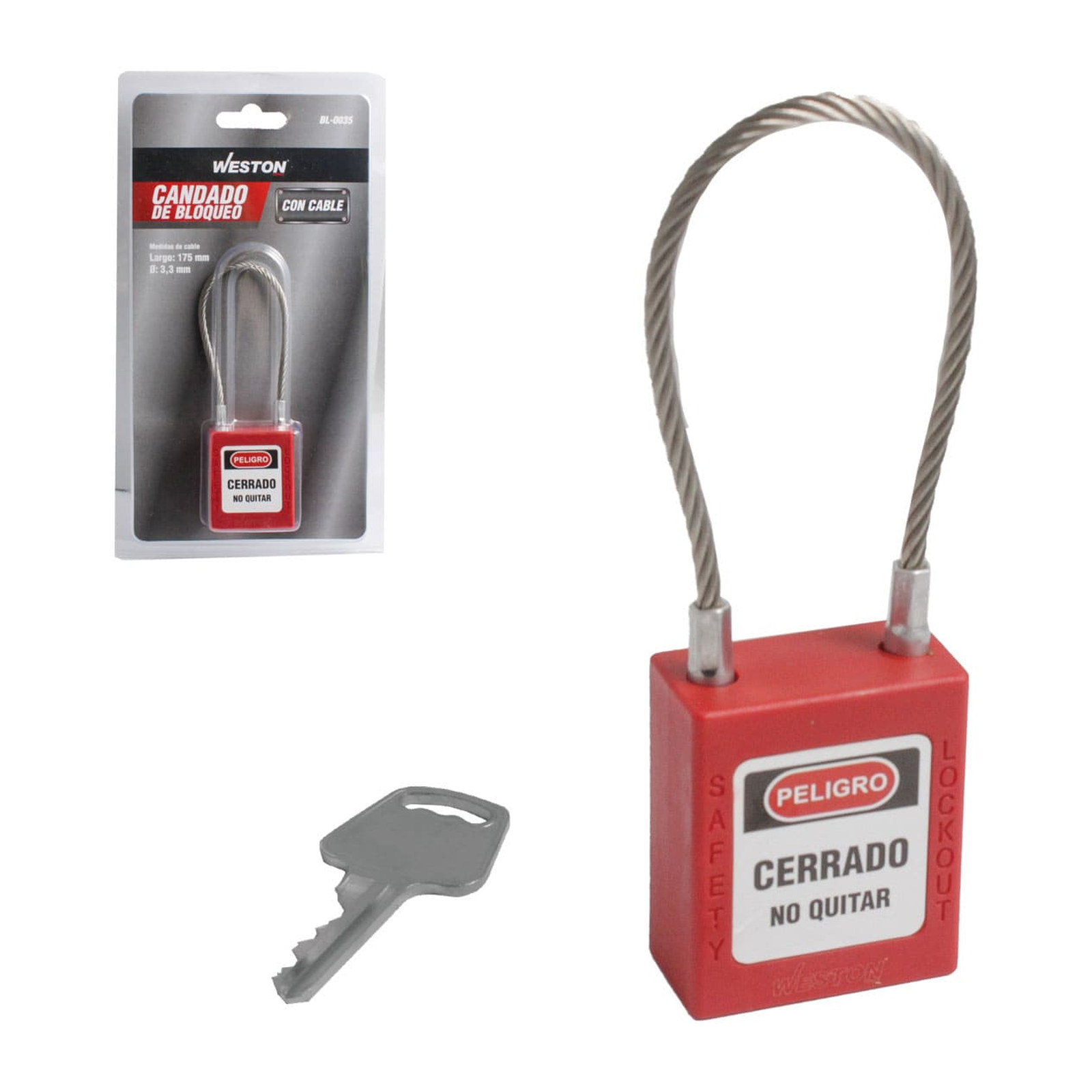 Candado de Bloqueo con Cable de Acero 175mm Rojo WESTON