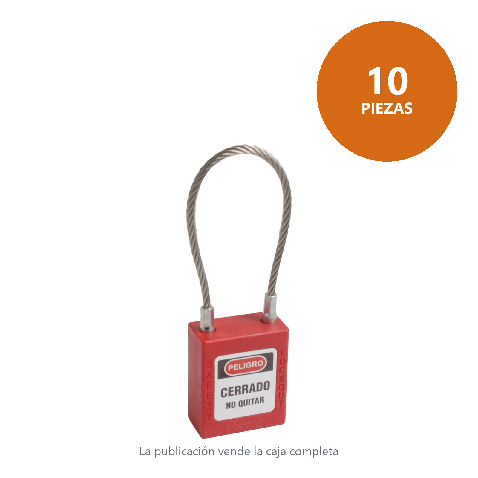 CANDADO DE BLOQUEO ROJO CON CABLE 175MM (CAJA C/10 PZAS - PRECIO X PIEZA) - Imagen 3