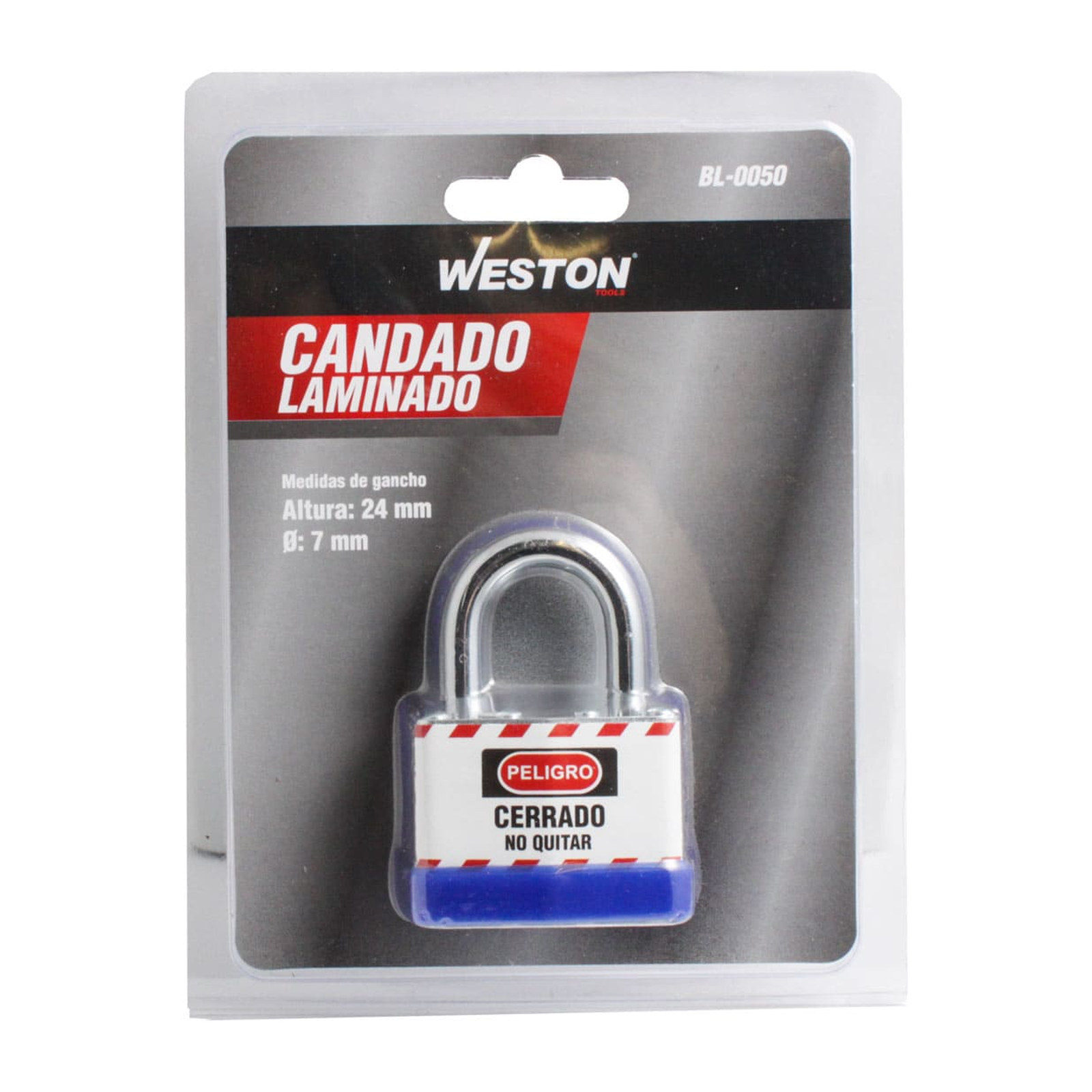 CANDADO DE ACERO CUERPO LAMINADO D/SEGURIDAD 24MM - Imagen 2