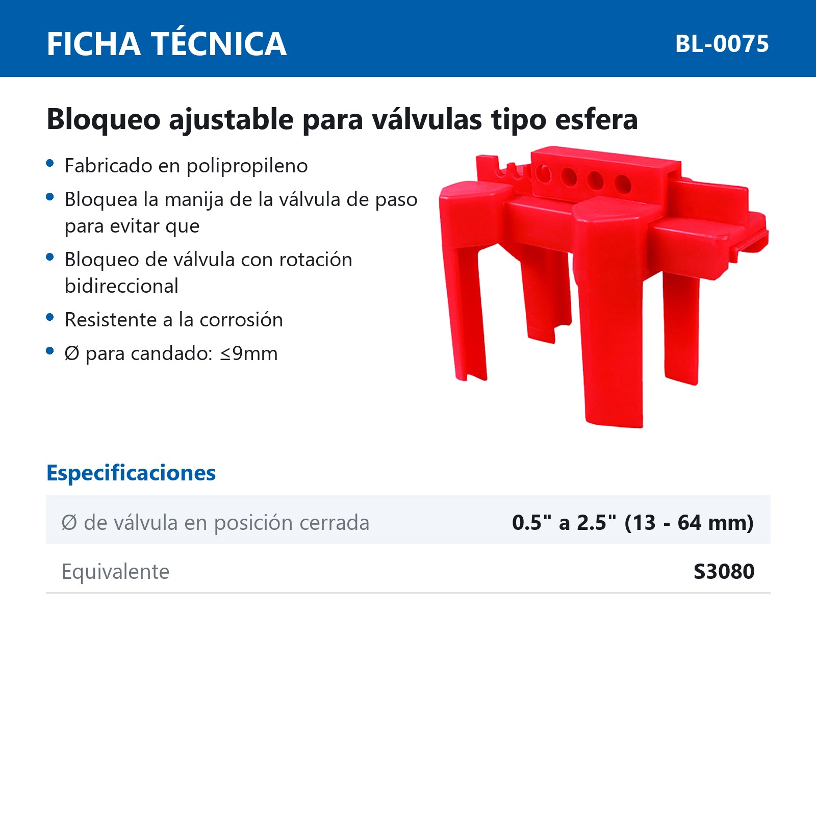 BLOQUEO AJUSTABLE PARA VÁLVULAS TIPO ESFERA 0.5 A 2.5" - Imagen 3
