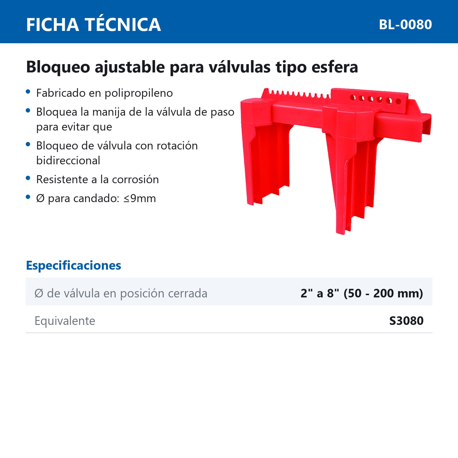 BLOQUEO AJUSTABLE PARA VÁLVULAS TIPO ESFERA 2 A 8" - Imagen 3