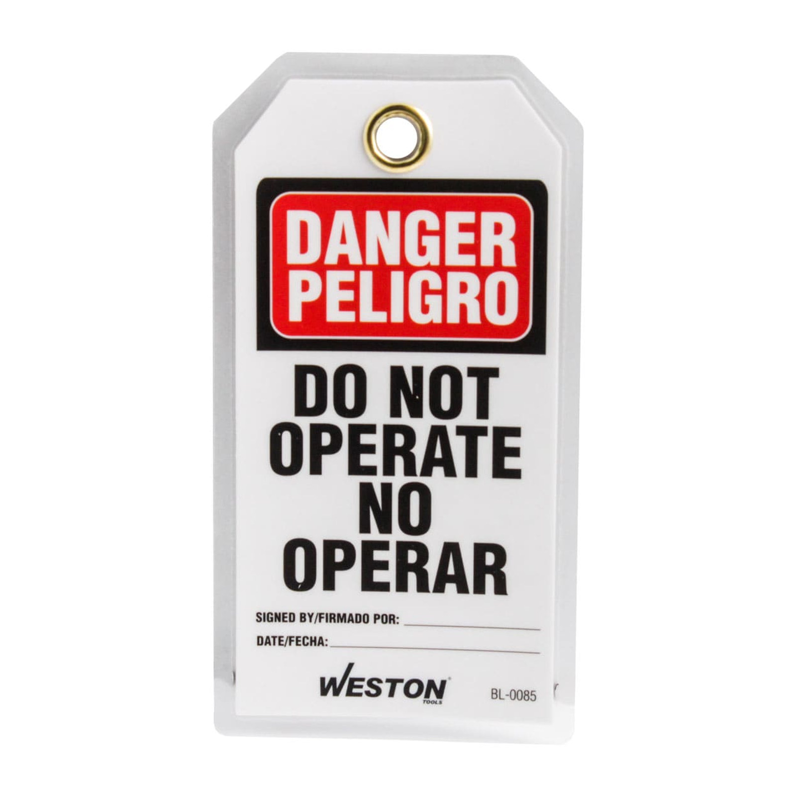 Etiqueta de Bloqueo Bilingüe Peligro PVC Weston (Paquete de 10 piezas)