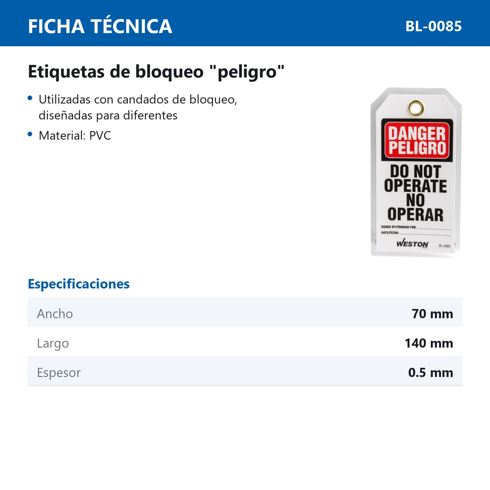 ETIQUETA DE BLOQUEO BILINGÜE PELIGRO - Imagen 4